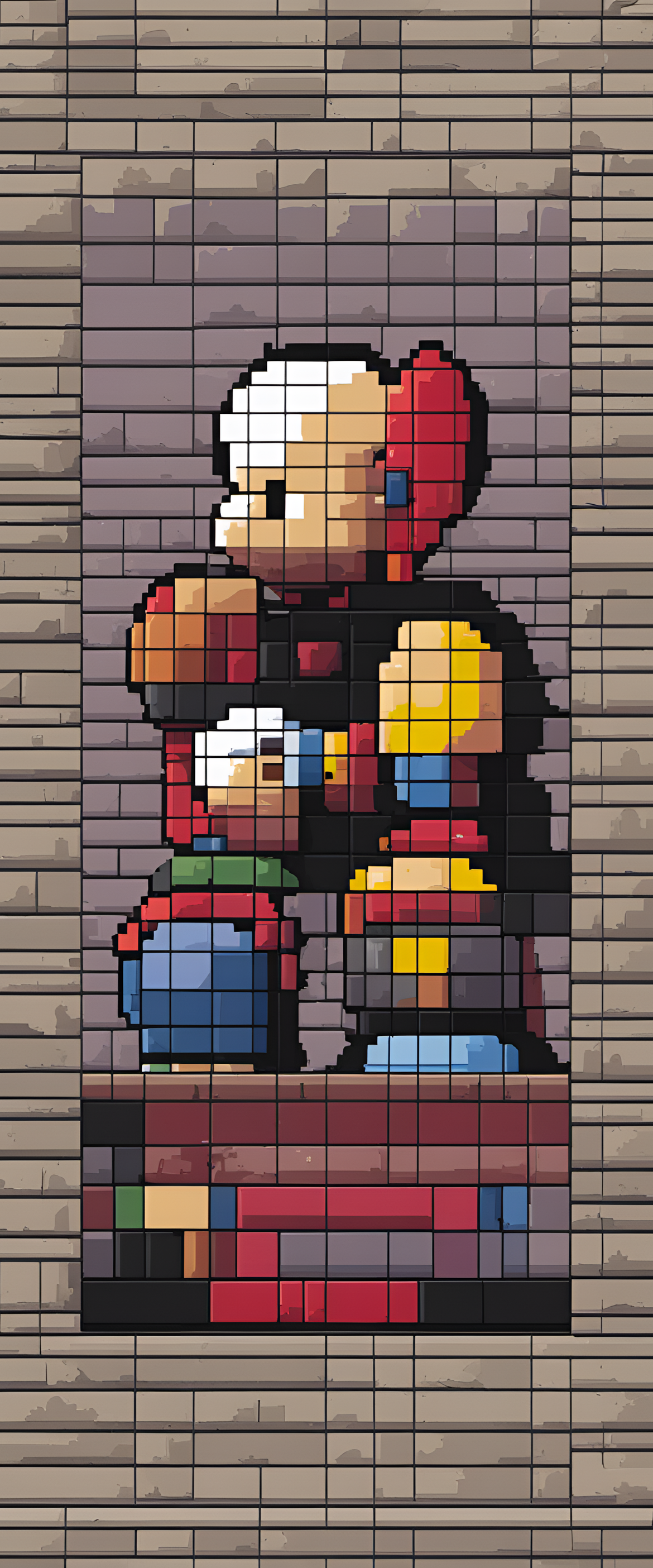 KAWS-inspired pixel art. Abstract face with X-ed out eyes and mouth. Colorful rendition.