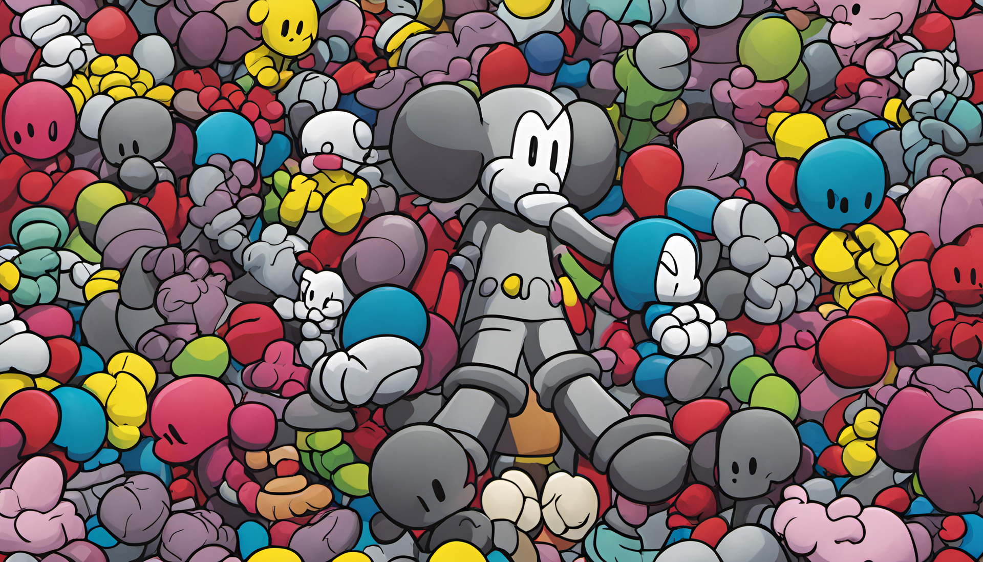 Colorful KAWS artwork featuring a unique design. Bold lines and vibrant colors create an eye-catching composition.