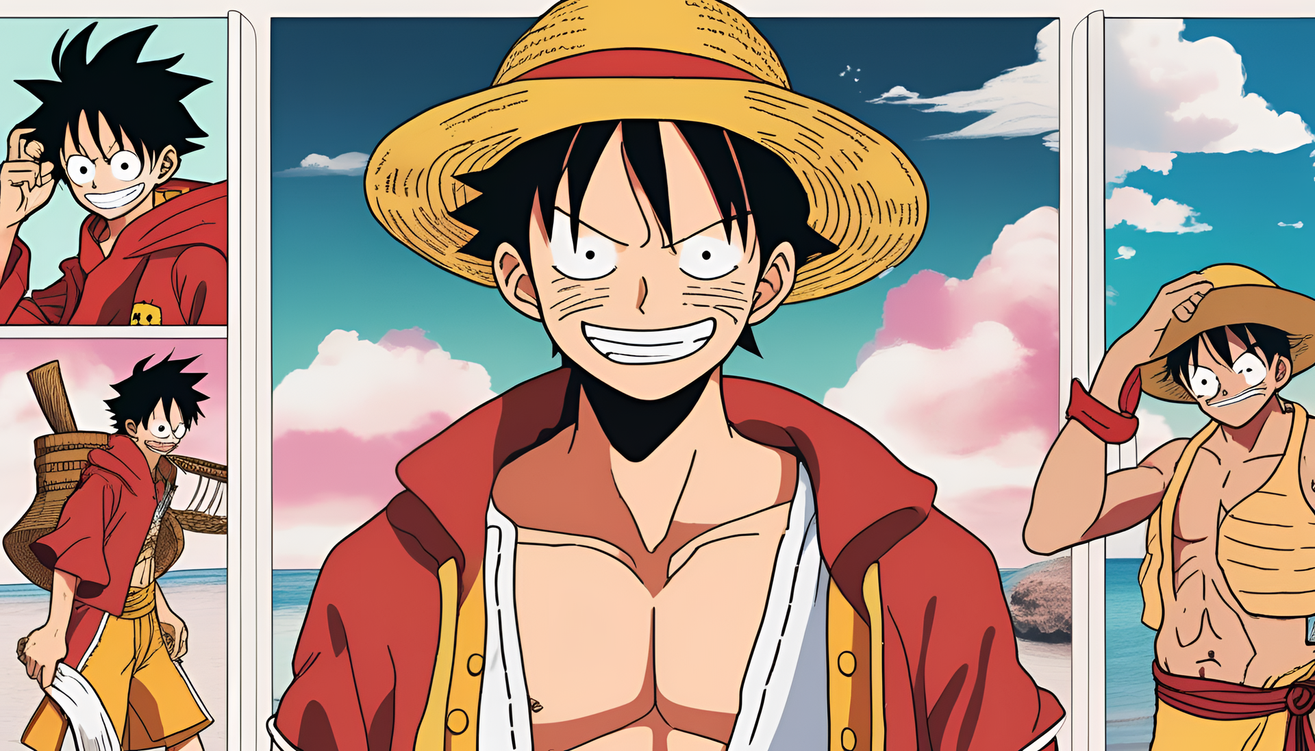 Aesthetic portrayal of Luffy with vibrant colors and a captivating expression.