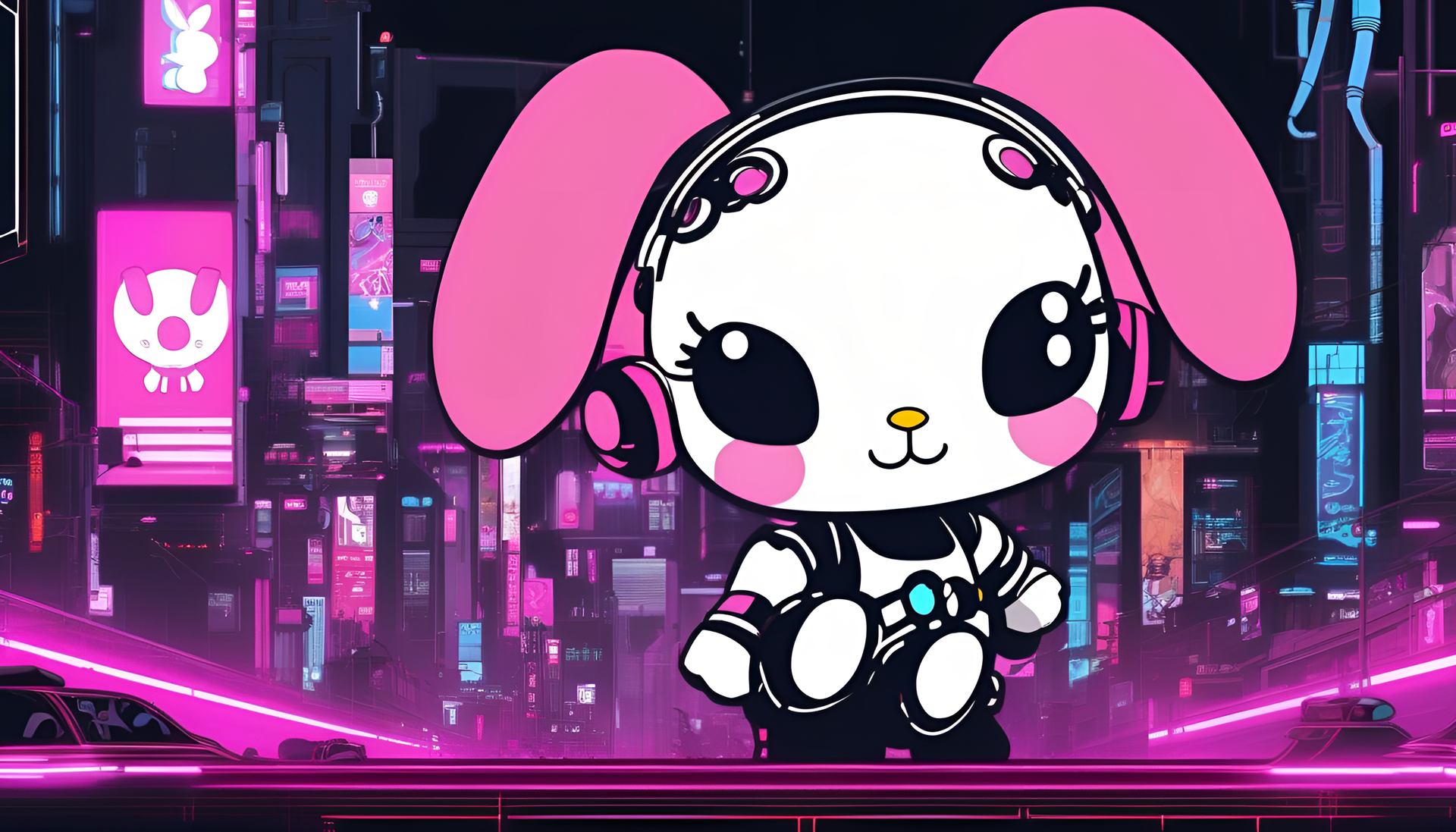 A cyberpunk-themed HD wallpaper featuring My Melody.