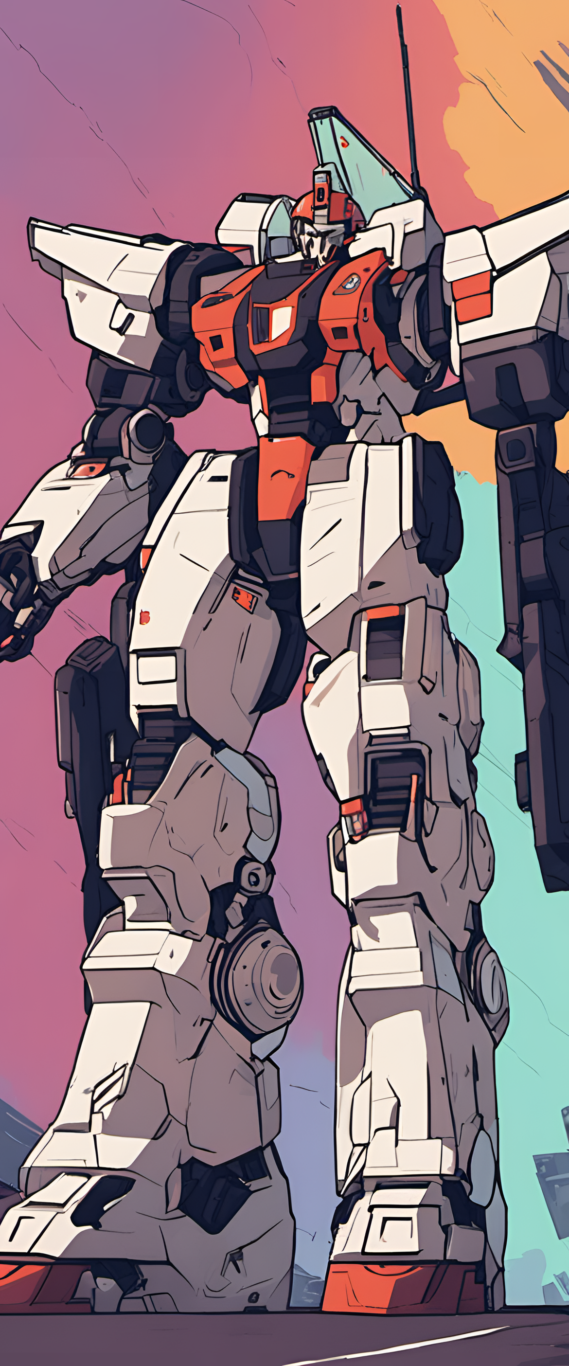 Colorful futuristic artwork featuring Nike-inspired 90's mech anime design.