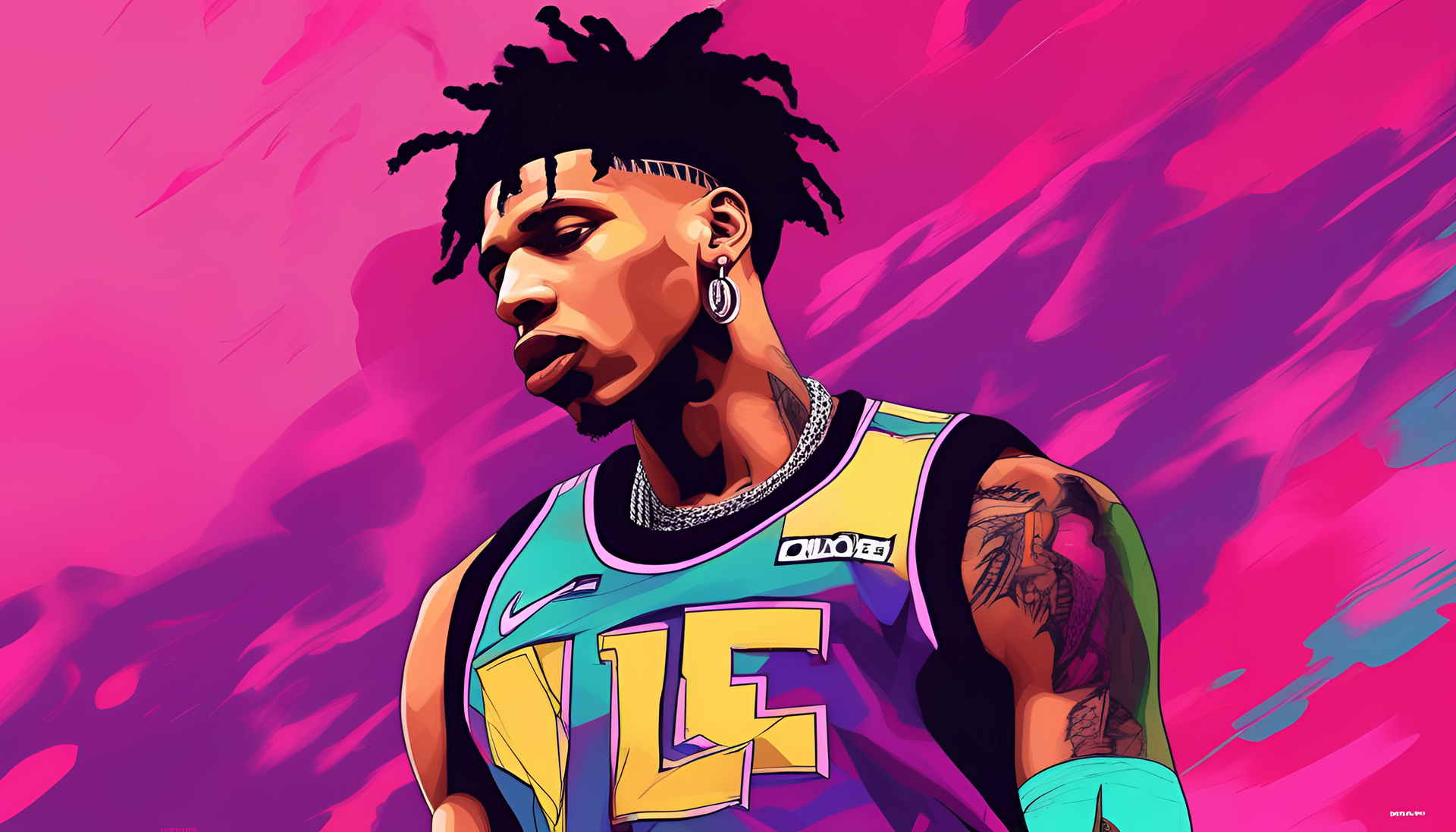 Vibrant abstract background featuring NLE Choppa-inspired colors.