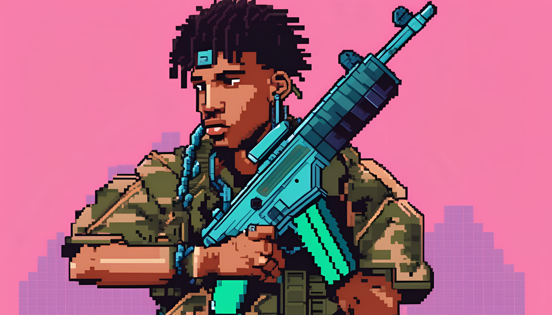 NLE Choppa in 8-bit style on a pastel background.