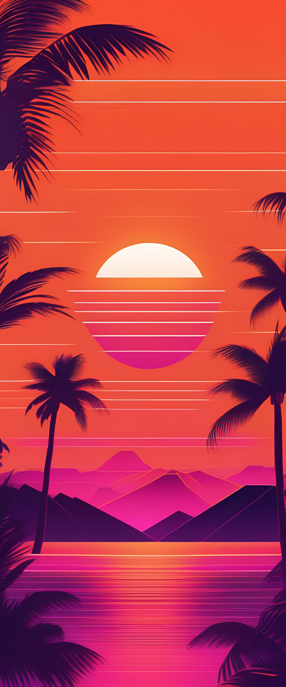 Retrowave-inspired orange wallpaper with vibrant, geometric patterns.