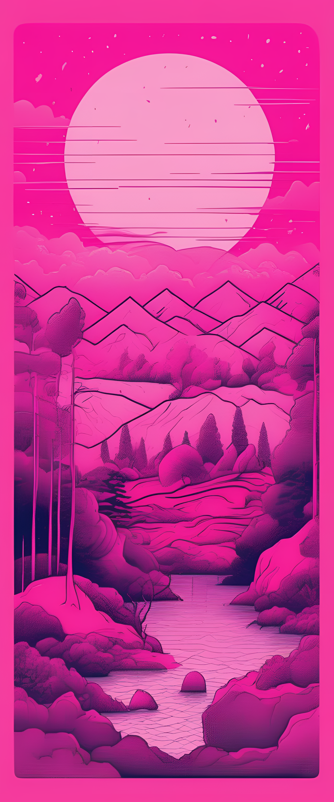 Pink risograph-inspired phone wallpaper with abstract patterns.