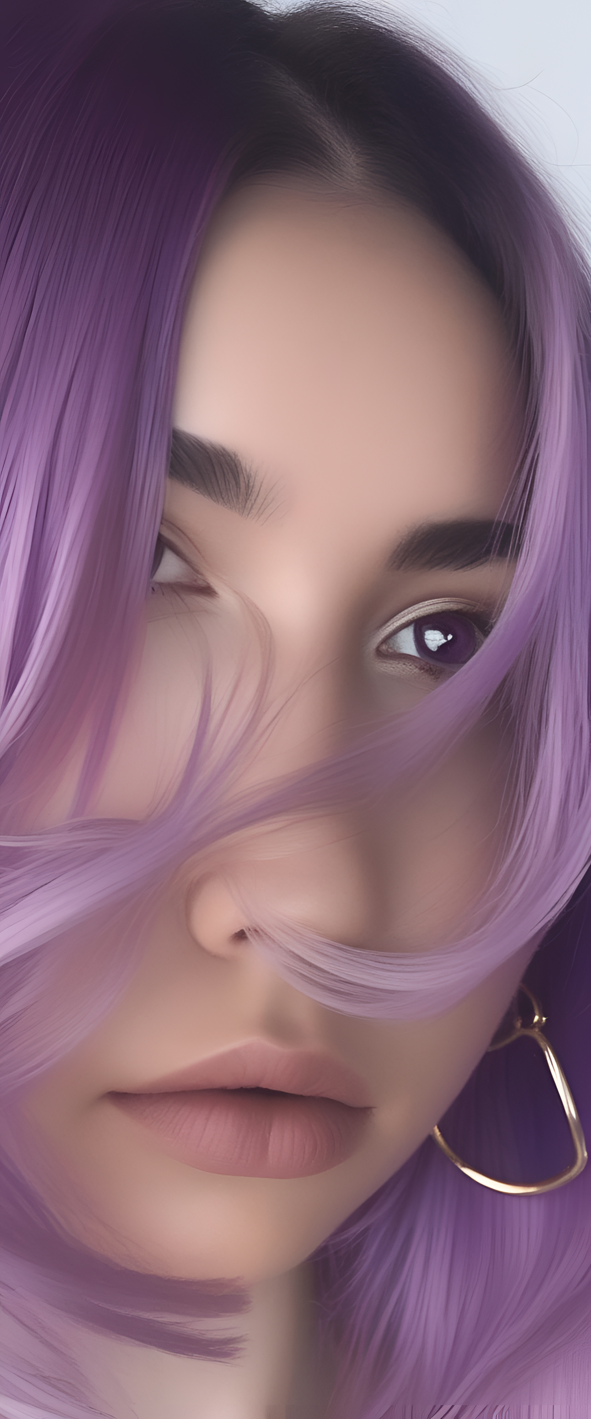 Close-up portrait of a purple aesthetic headshot.