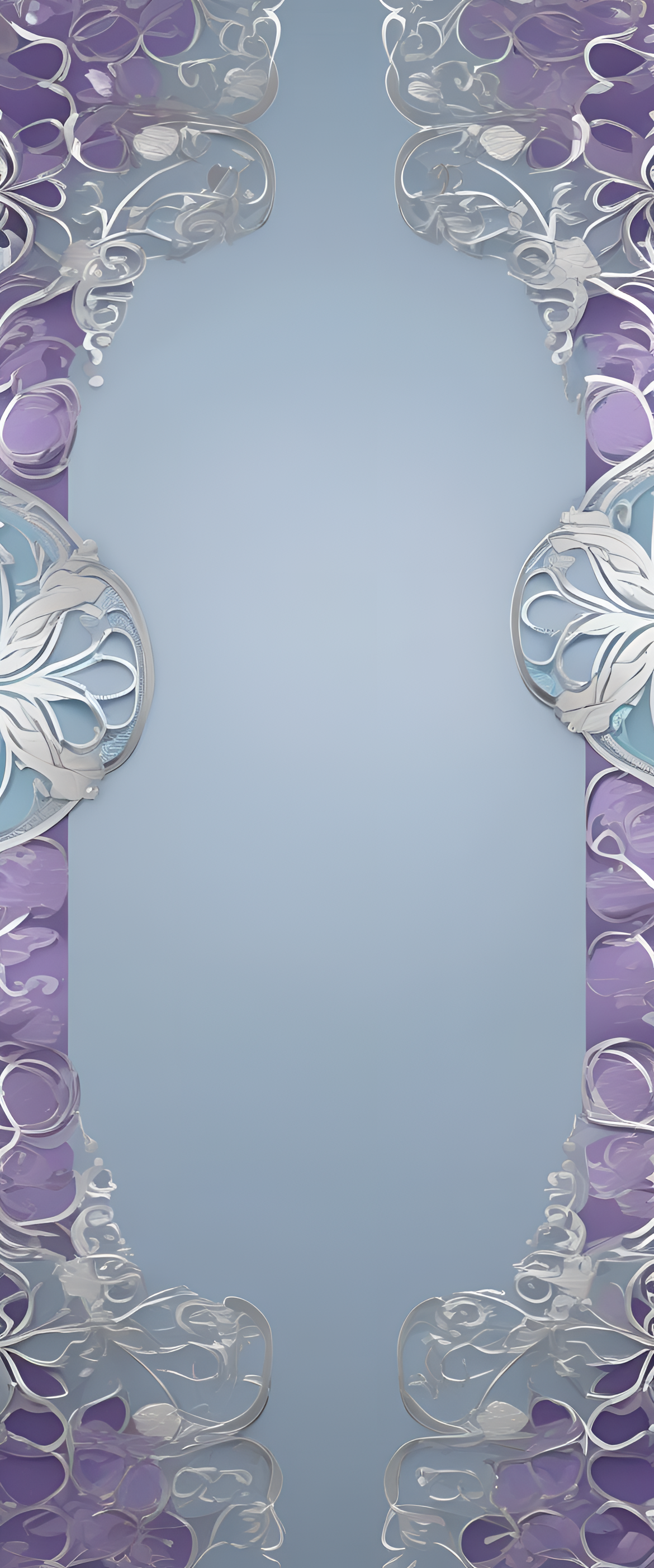 Stylized purple wallpaper with light blue and silver elements.