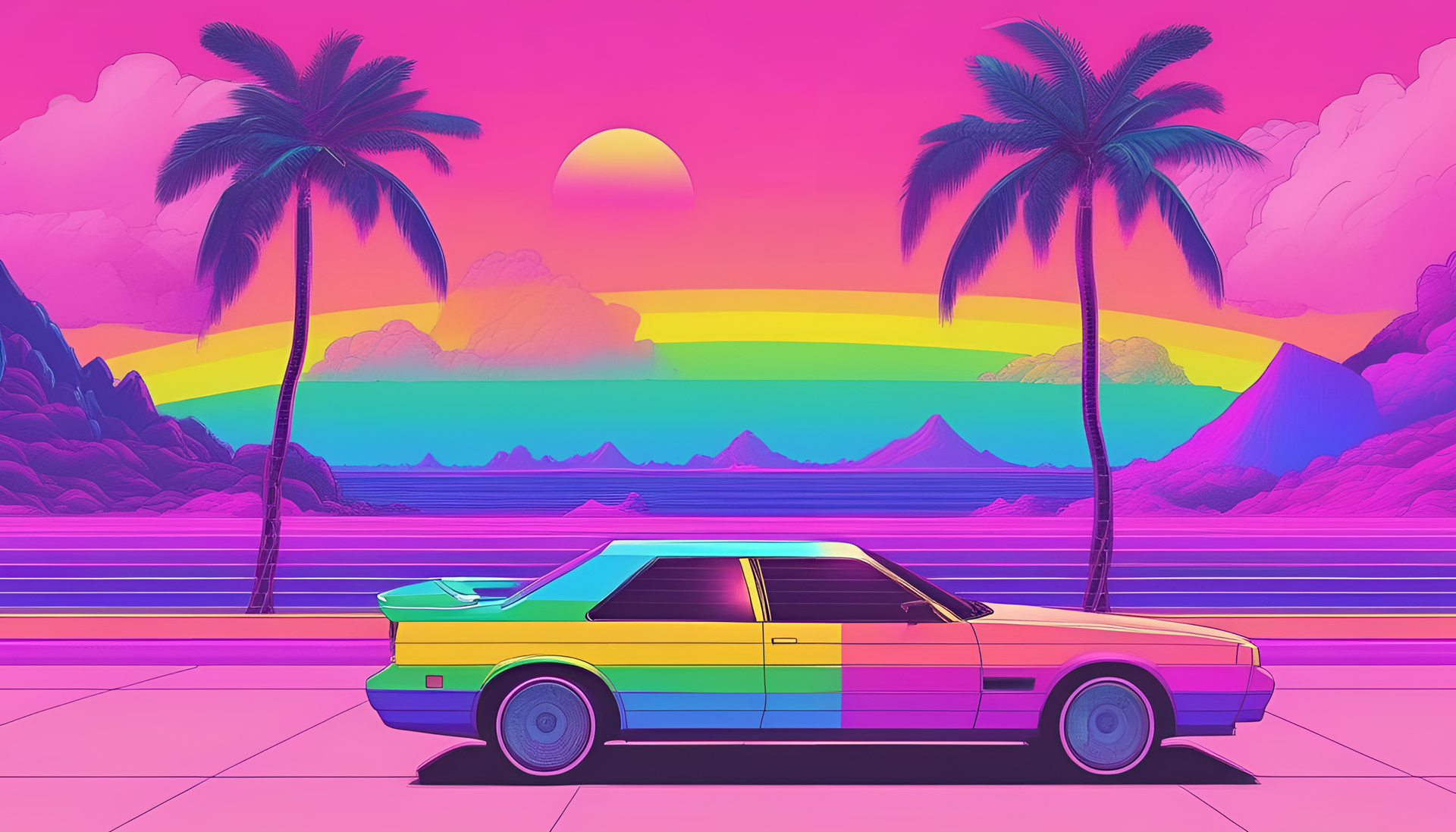 Colorful gradient with vibrant hues, resembling a mesmerizing vaporwave rainbow.