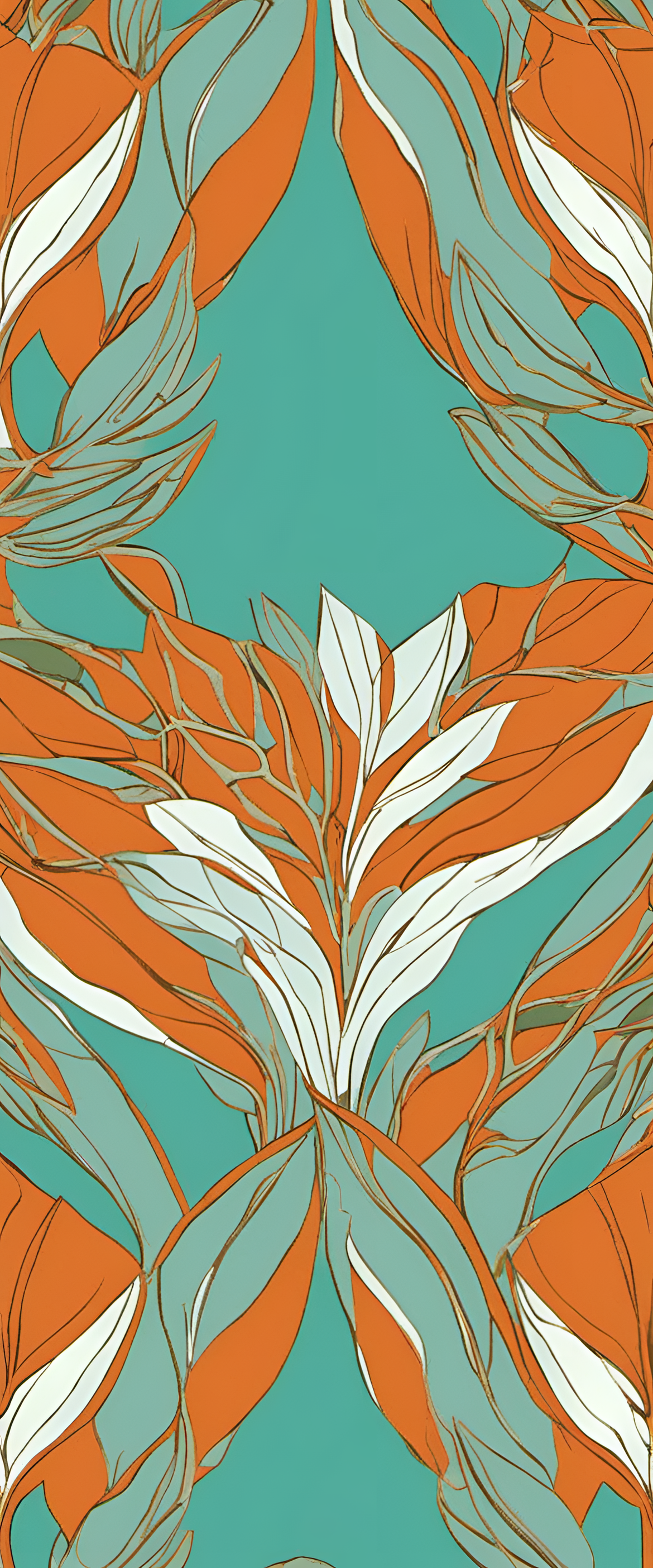 Sage green and orange abstract wallpaper.