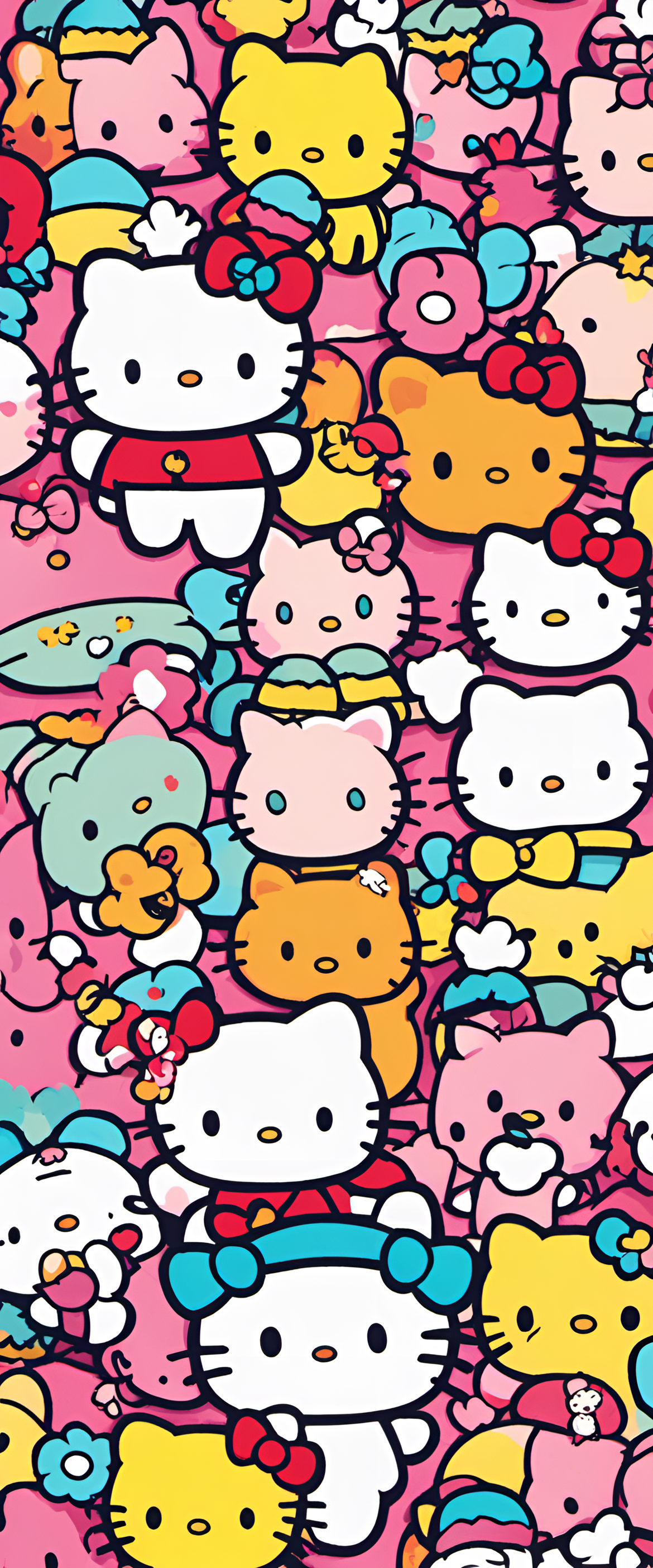 Colorful Sanrio phone wallpaper with vibrant background.