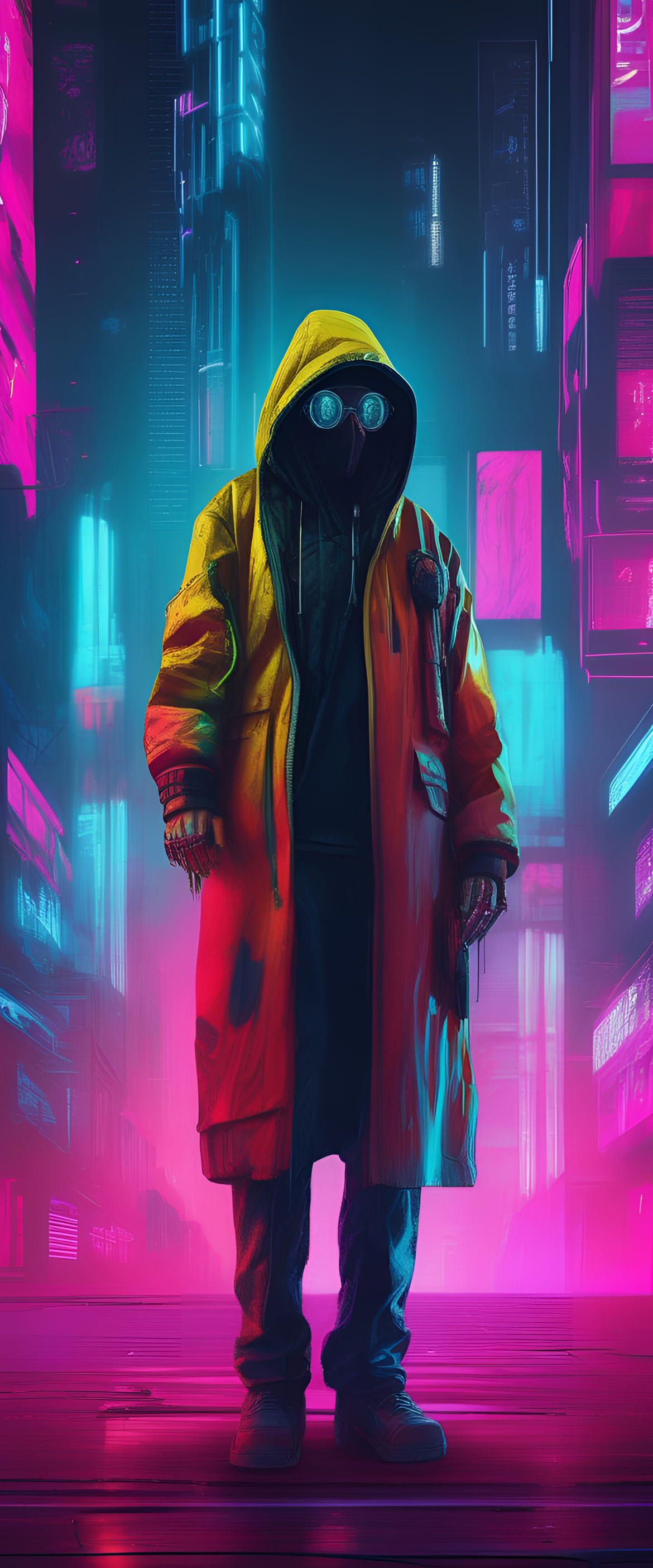 Colorful cyberpunk wallpaper with a scary vibe.