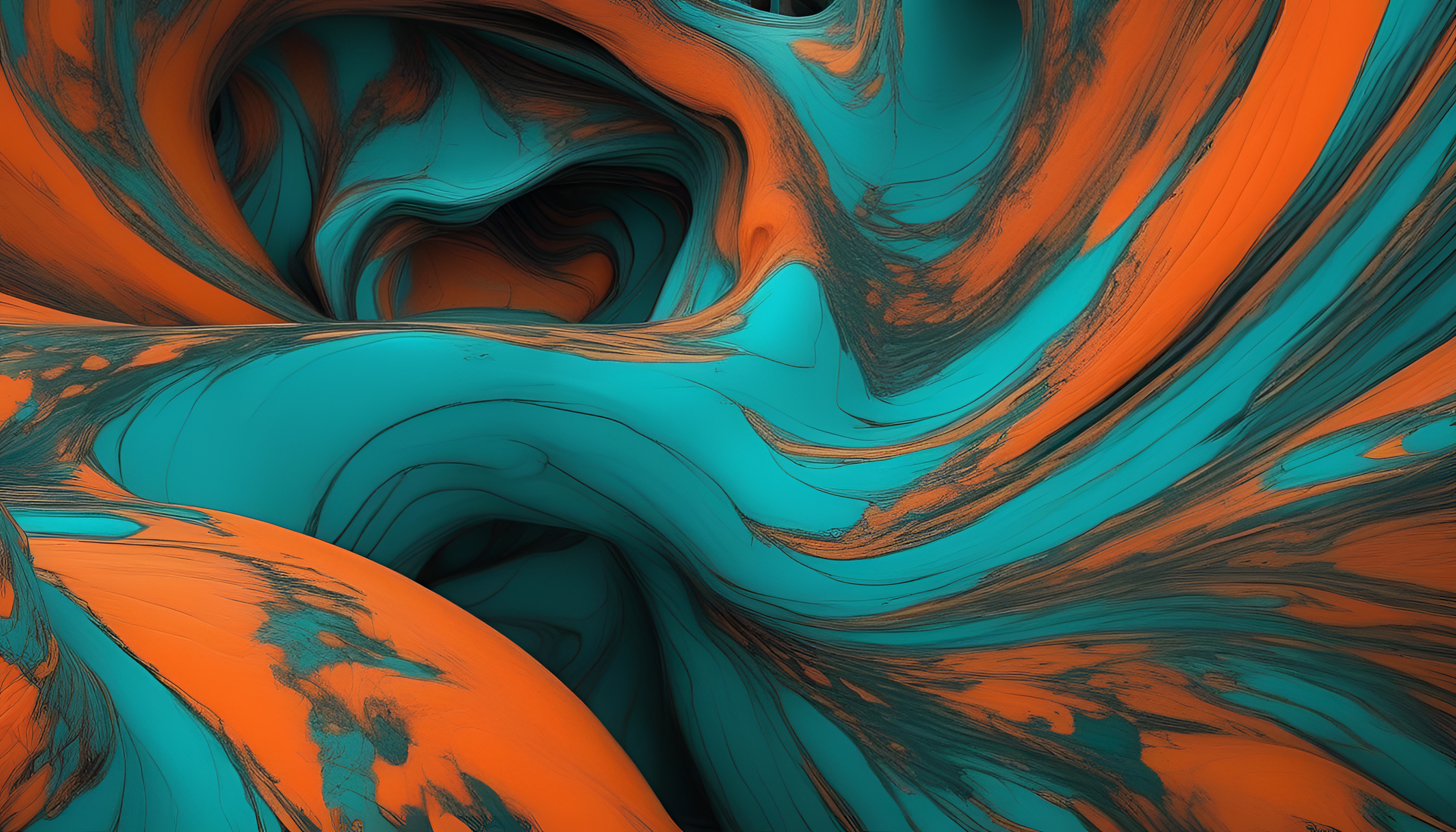 Dark swirling patterns in turquoise and orange create a chilling and ominous atmosphere.