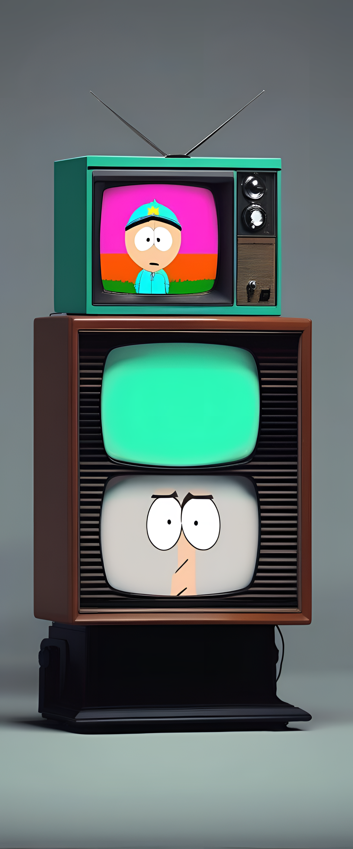 South Park characters in glitchy old TV style.