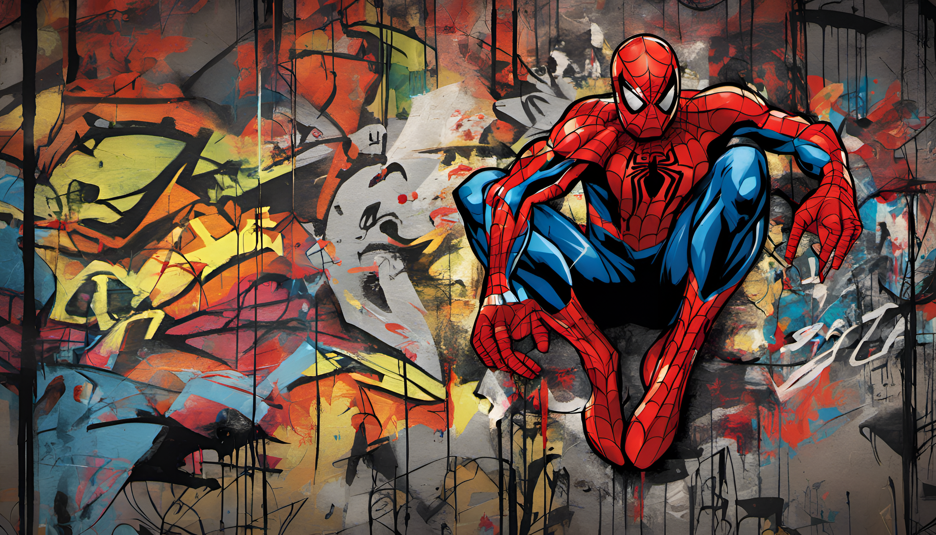 Spiderman in graffiti-style artwork.