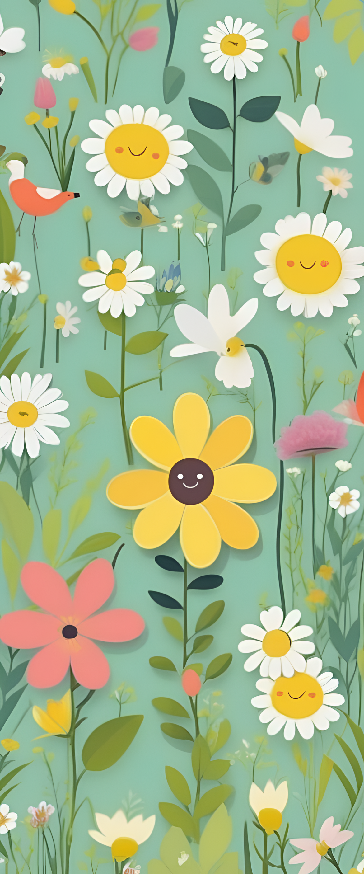 Vibrant flowers in full bloom, creating a colorful and playful spring wallpaper.