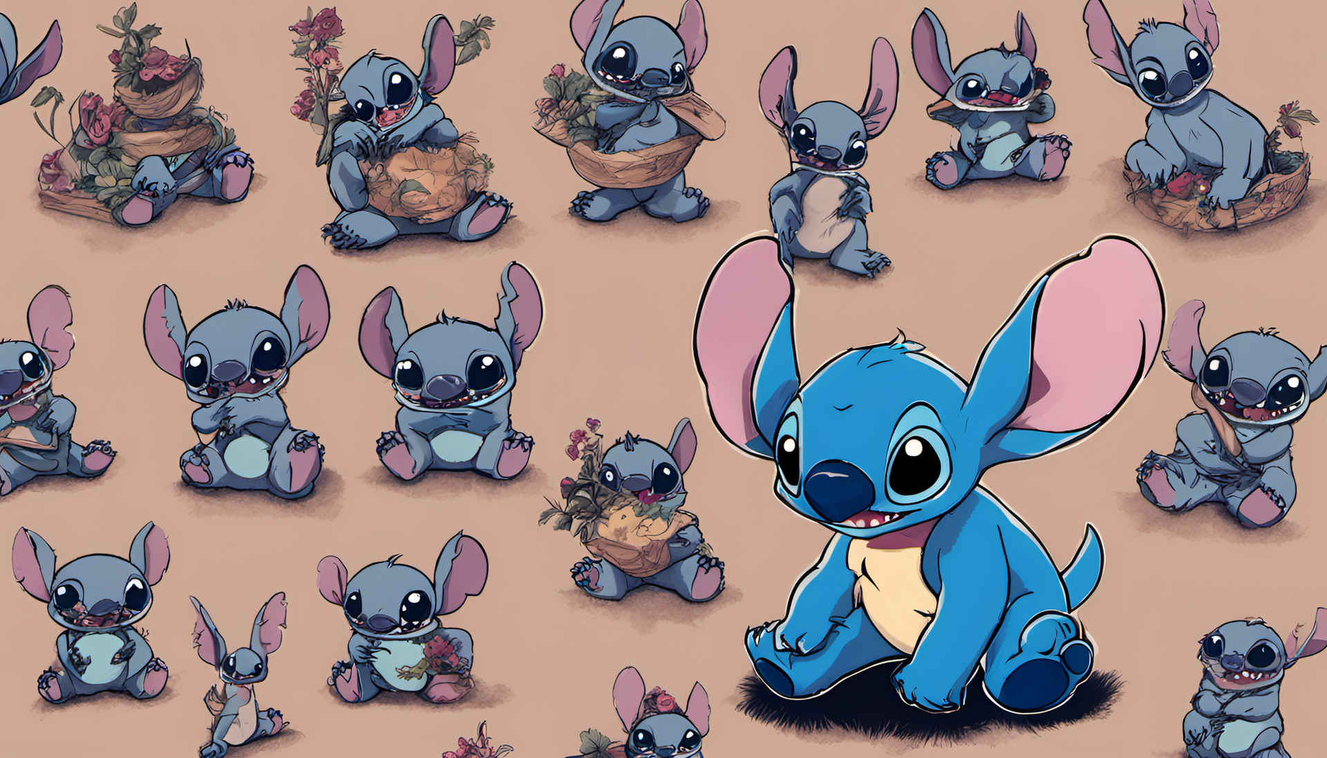 Colorful and playful Stitch character in a wallpaper design.