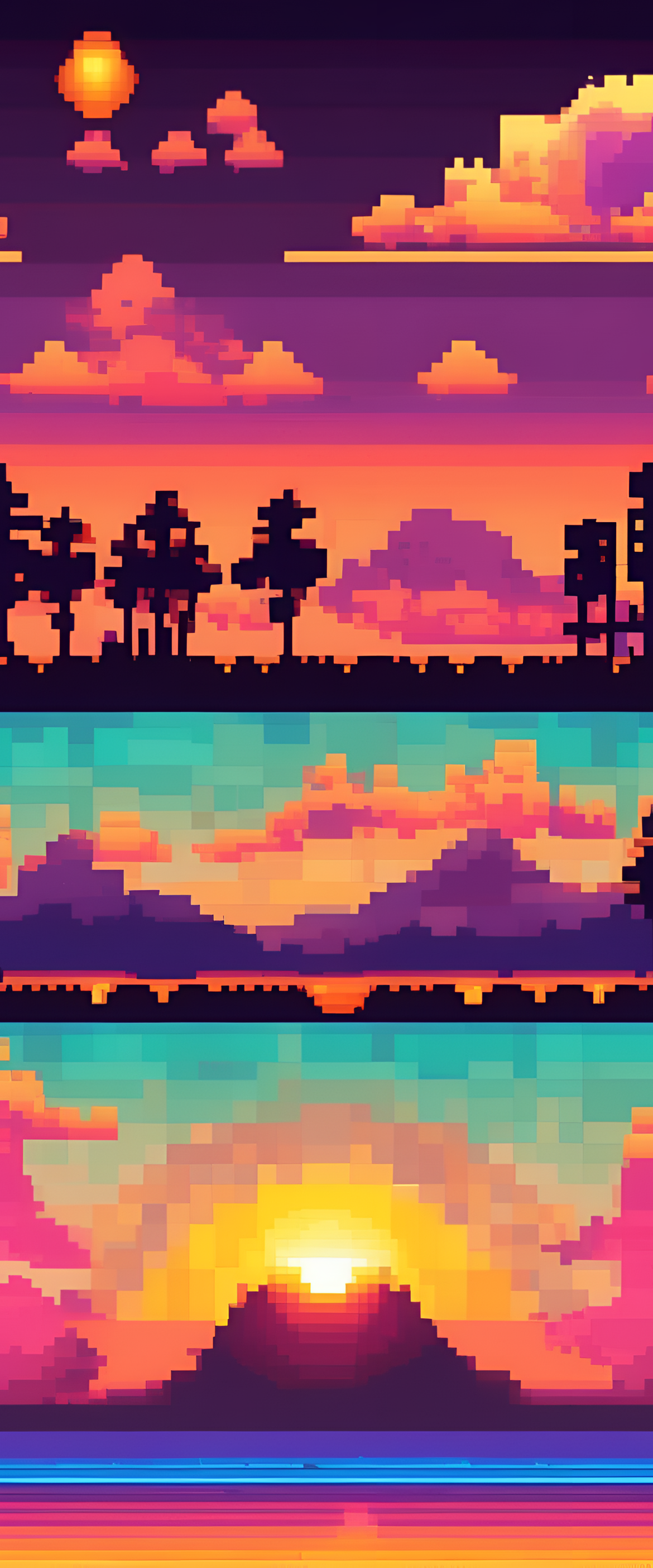 Vibrant pixelated sunset wallpaper.