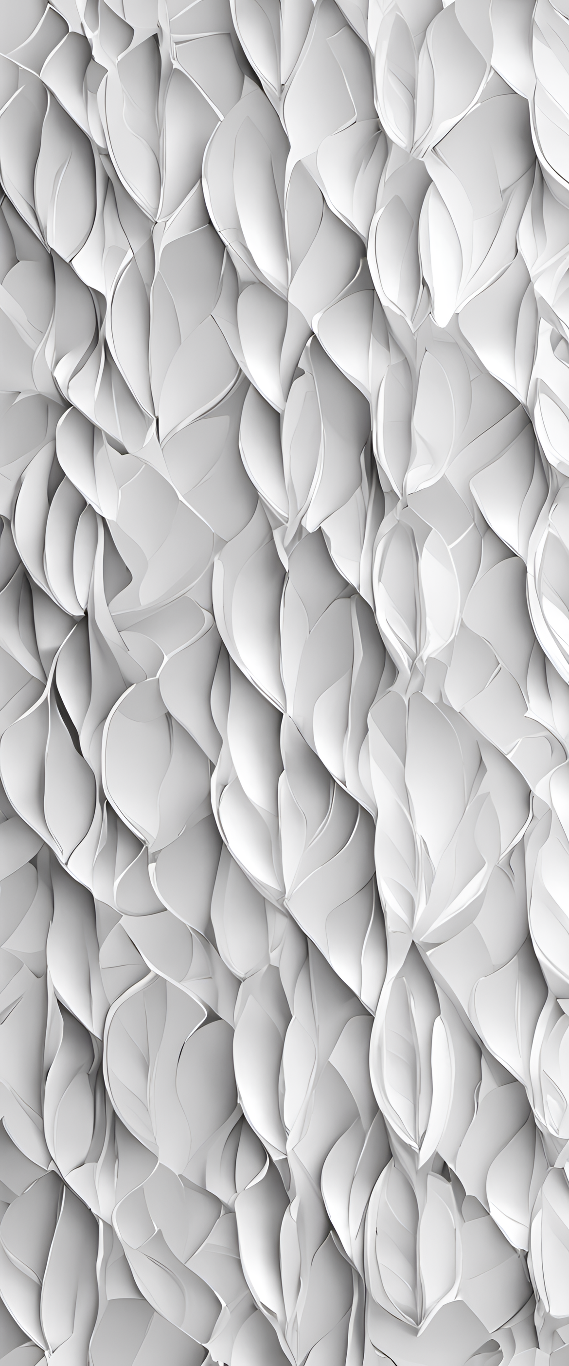 Abstract white wallpaper with intricate geometric patterns.