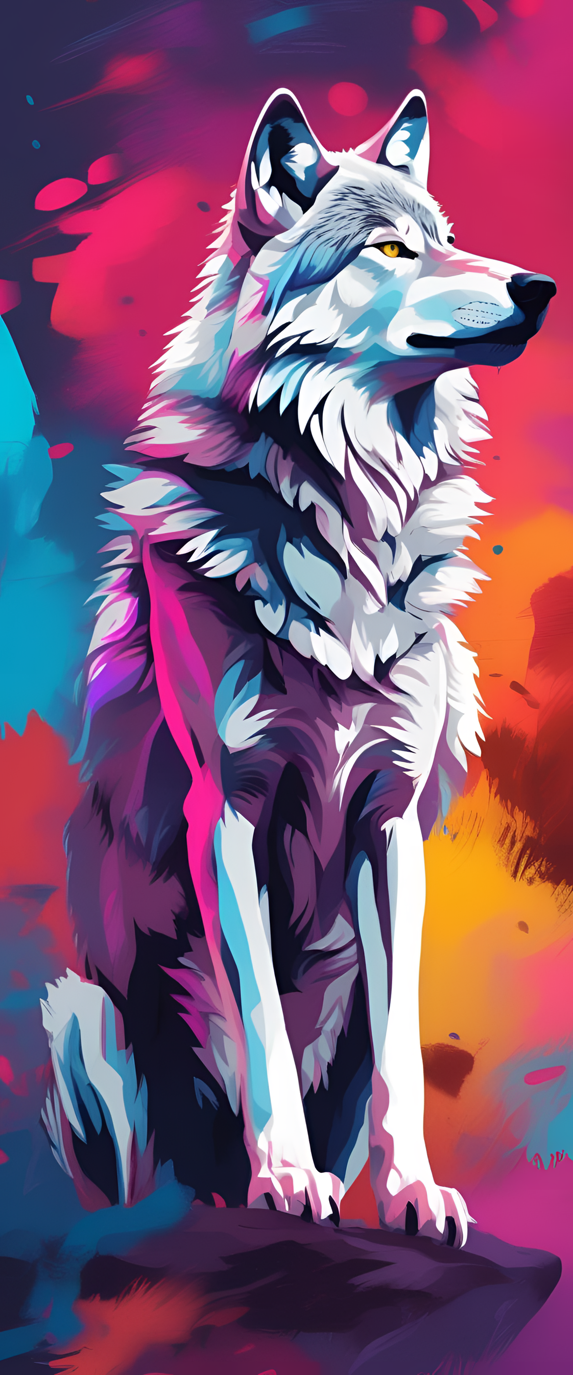 Colorful wolf in a stylish photoshoot.