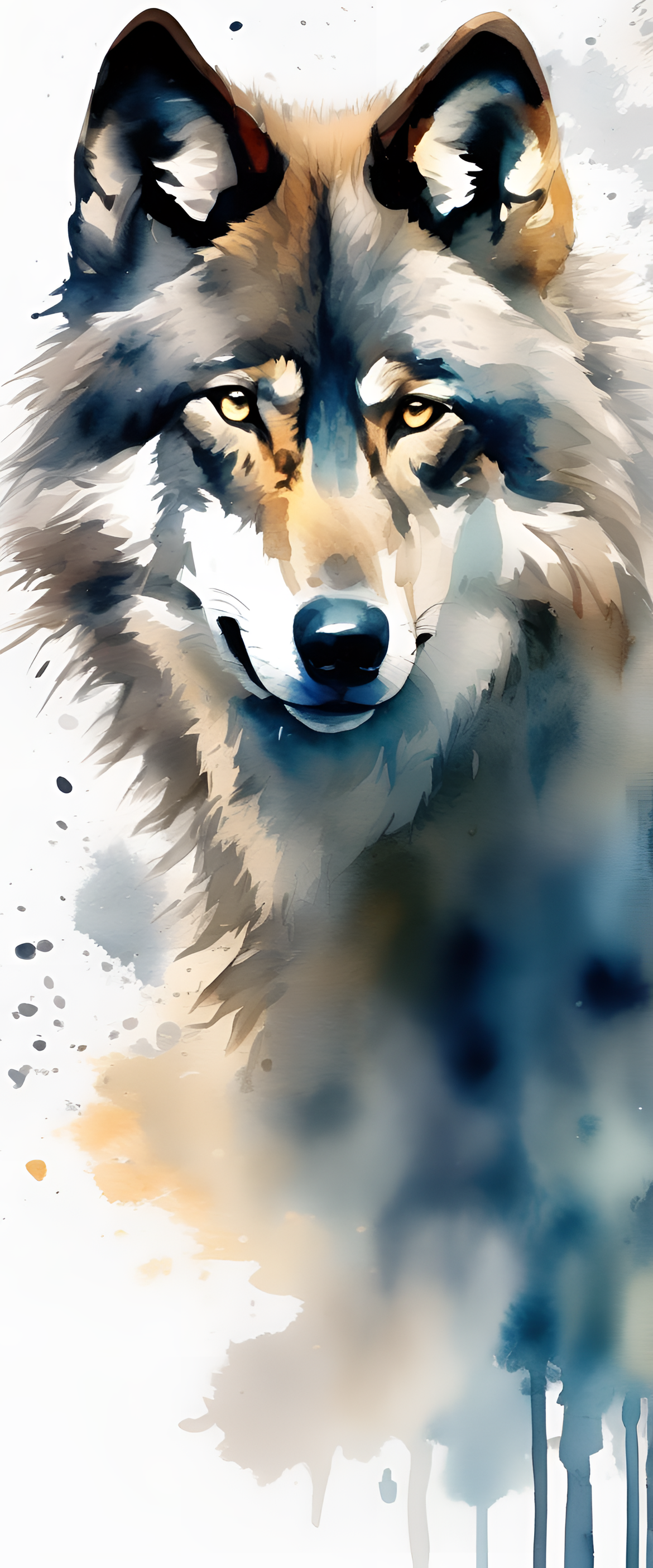 Watercolor wolf artwork with cinematic lighting as a phone wallpaper.