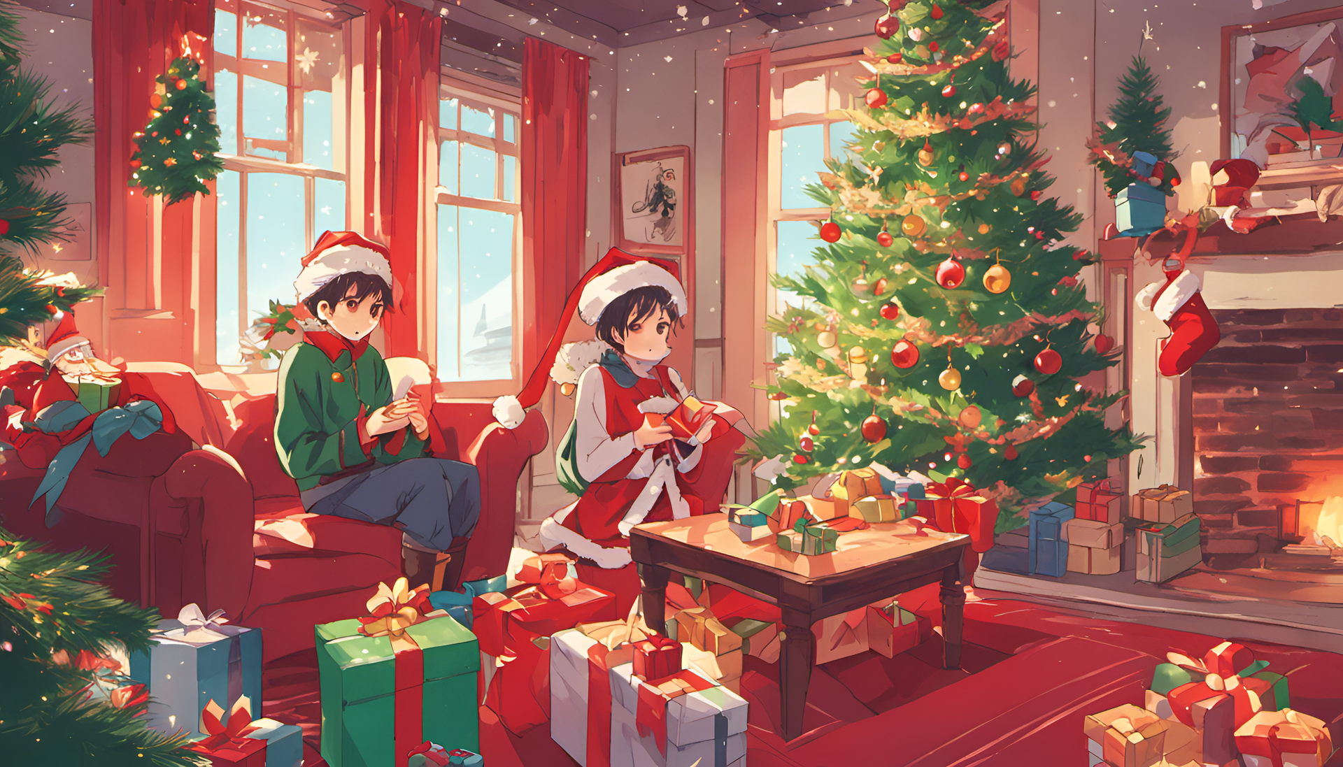 Festive 1990s anime-inspired Christmas wallpaper.