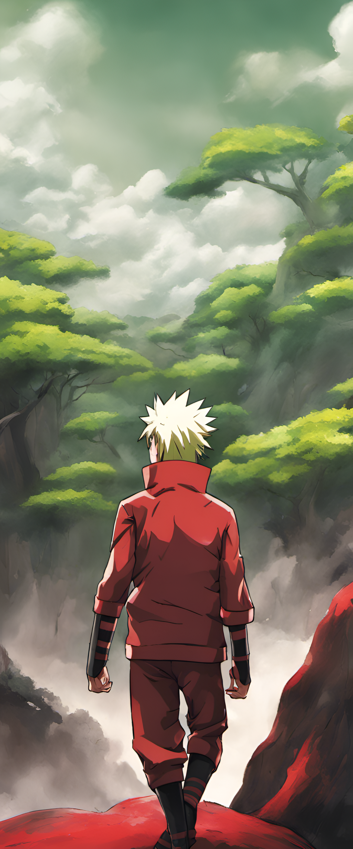 Naruto-inspired artwork with vibrant red and green colors.