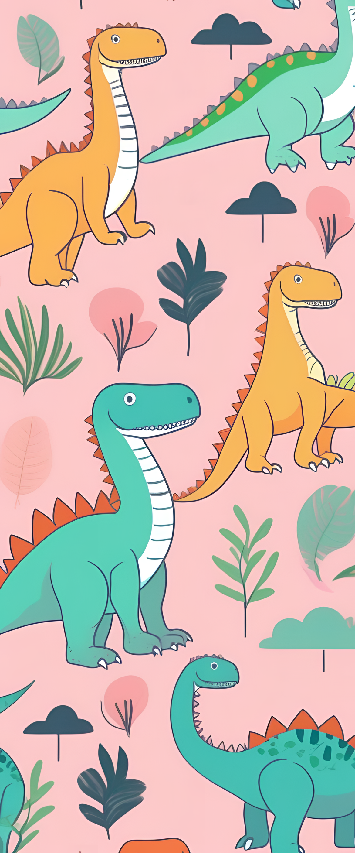 Pastel-colored dinosaur-themed phone wallpaper.