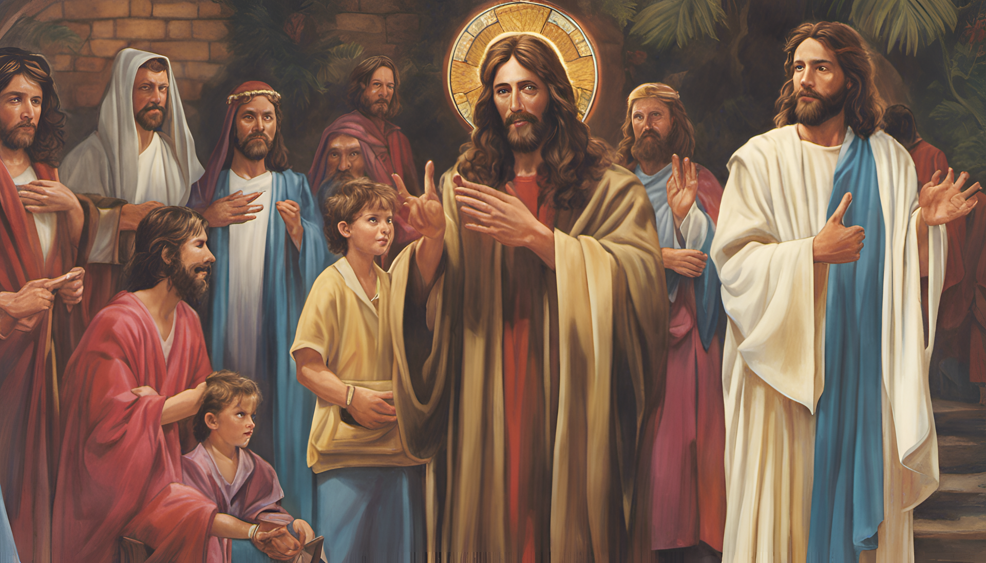 Jesus with a radiant aura, depicted in 1980s style.