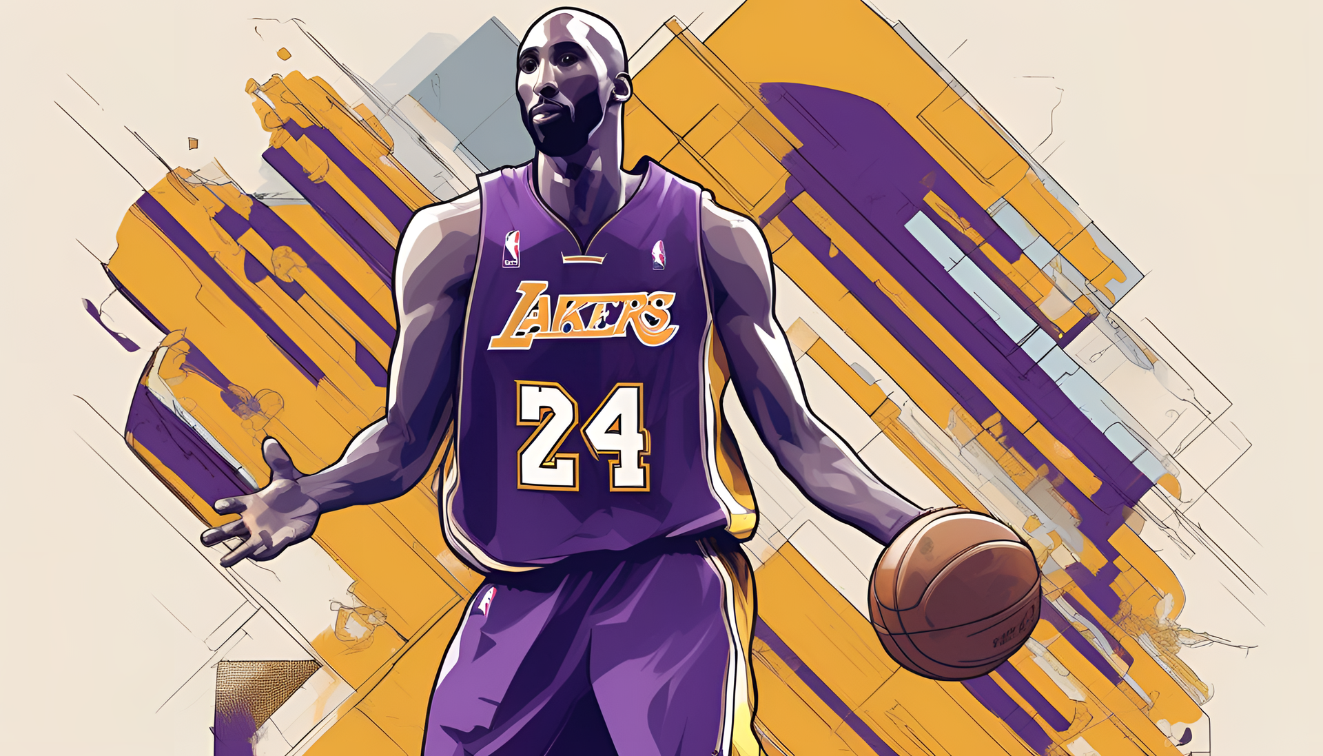 Kobe Bryant, basketball legend, in a stylized desktop wallpaper.