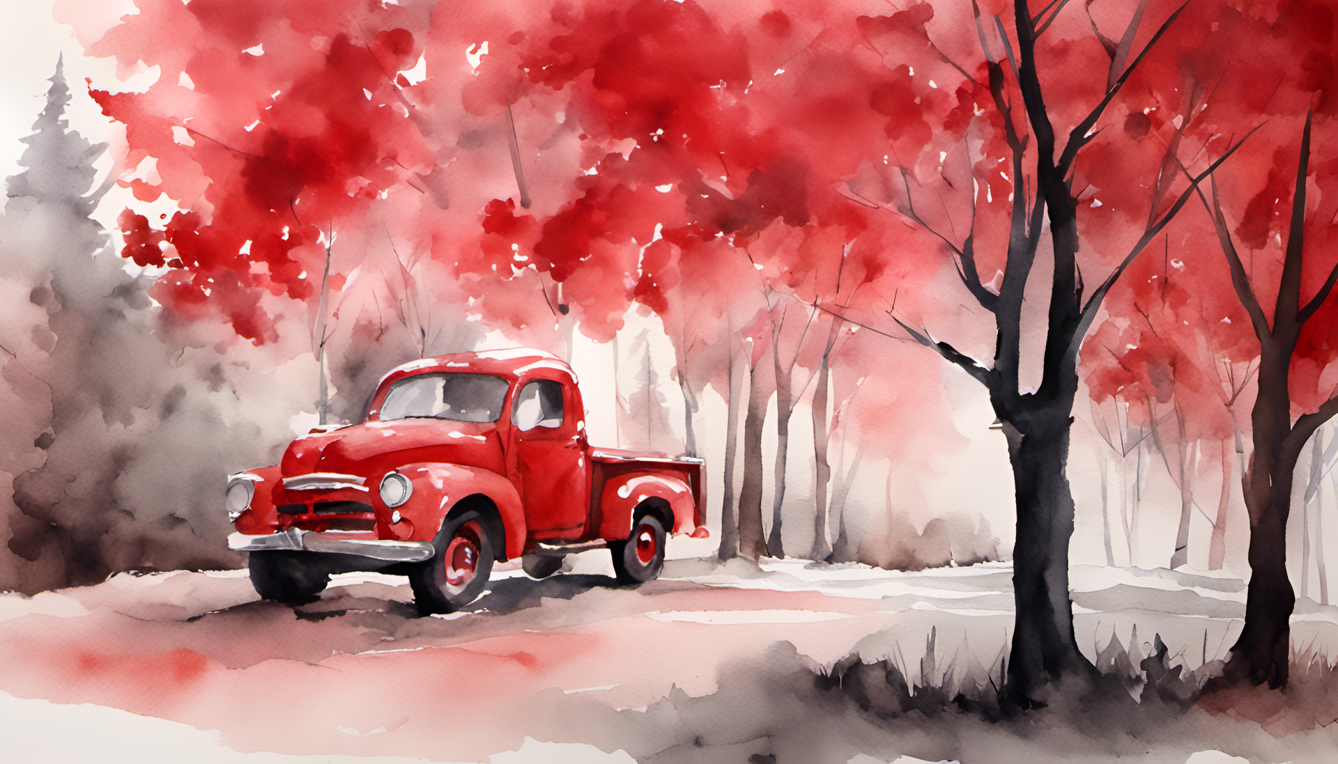 Colorful watercolor painting of vibrant red hues.