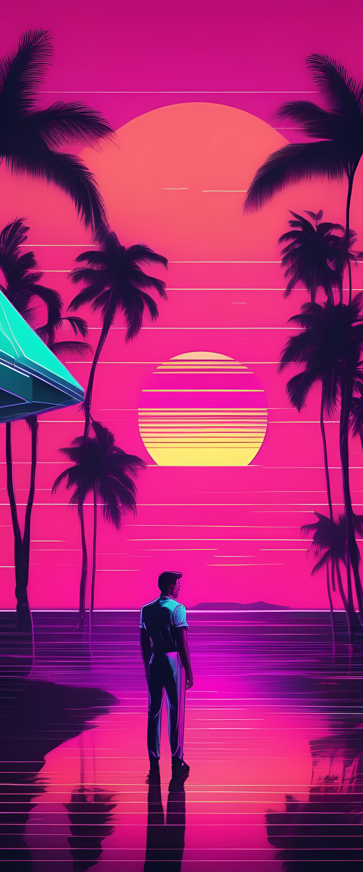 Glamorous synthwave 80s Miami style with a sense of sadness.