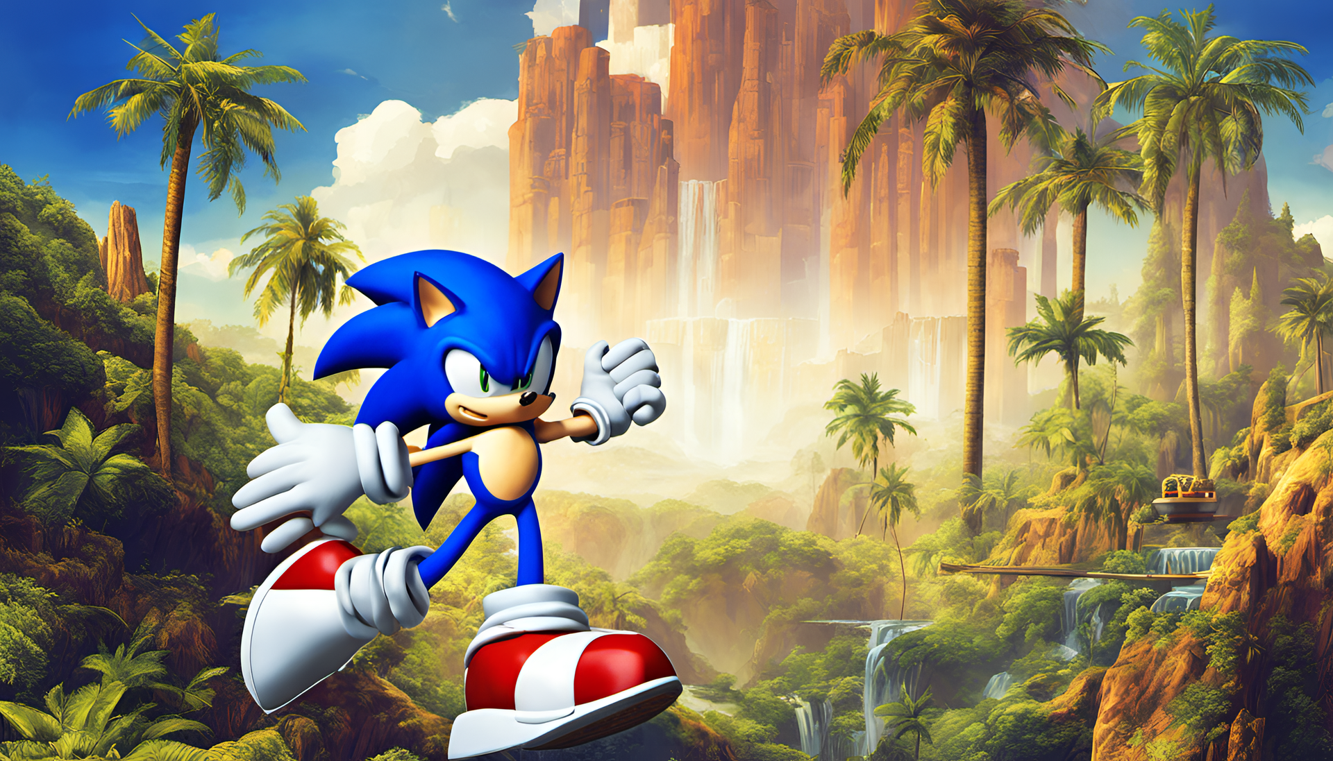 Sonic the Hedgehog speeding through a vibrant digital world.