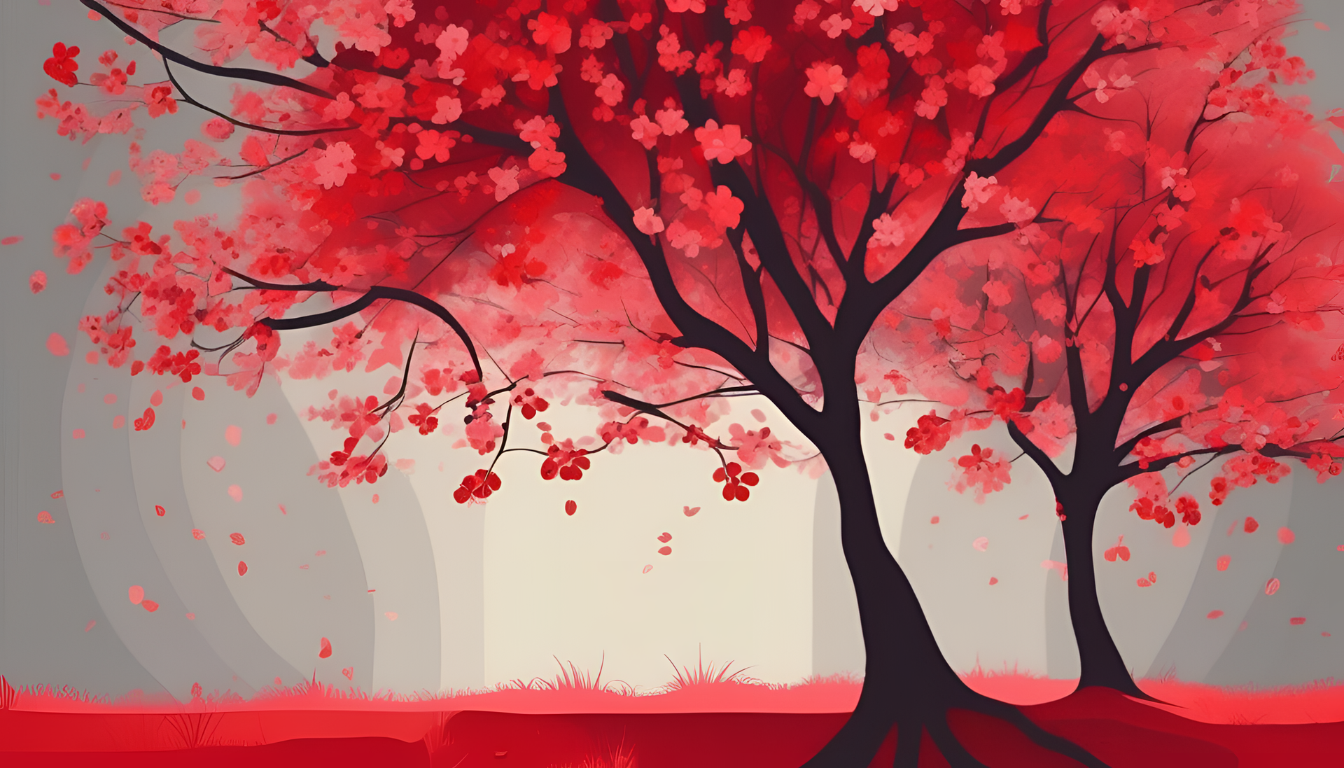 Vibrant spring wallpaper with bold red colors.