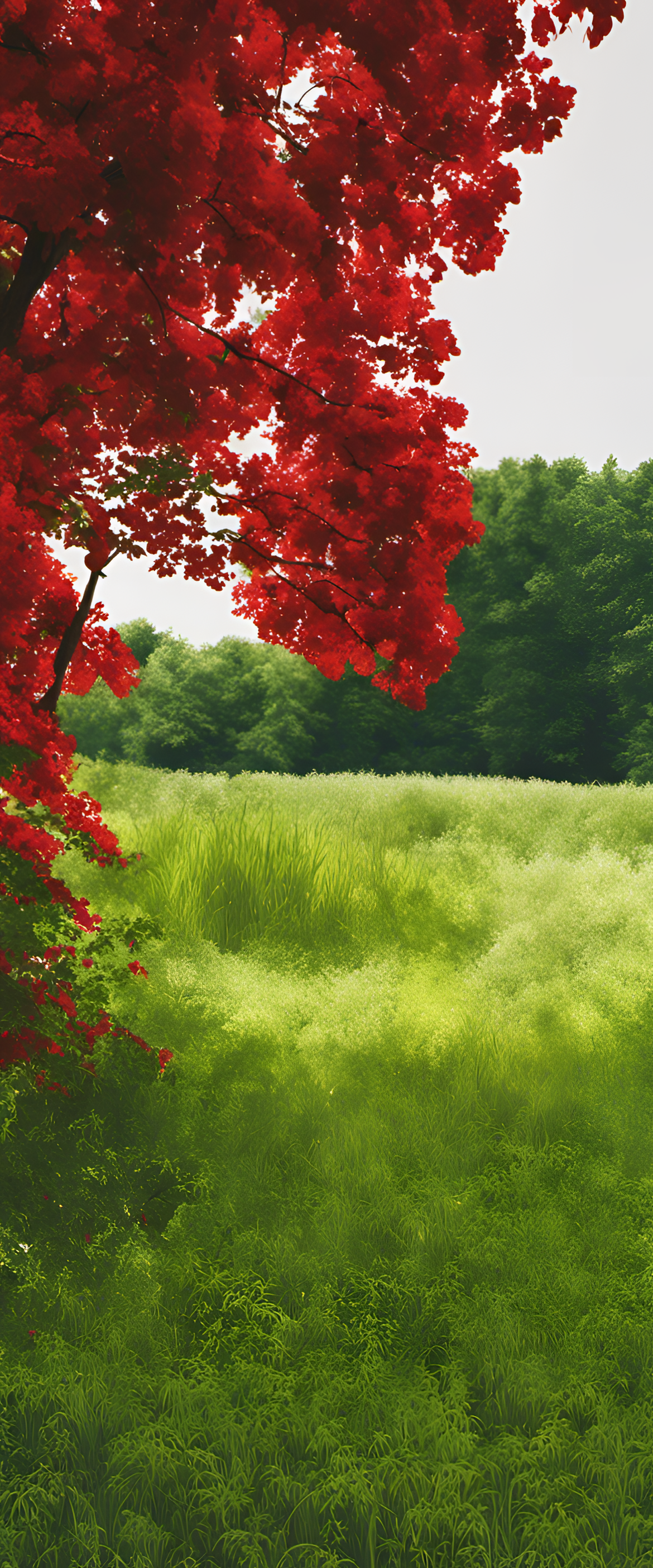 Vibrant summer-themed phone wallpaper with red and green colors.