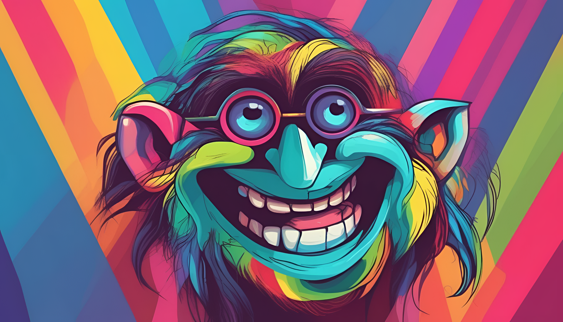 Colorful troll face on a desktop wallpaper