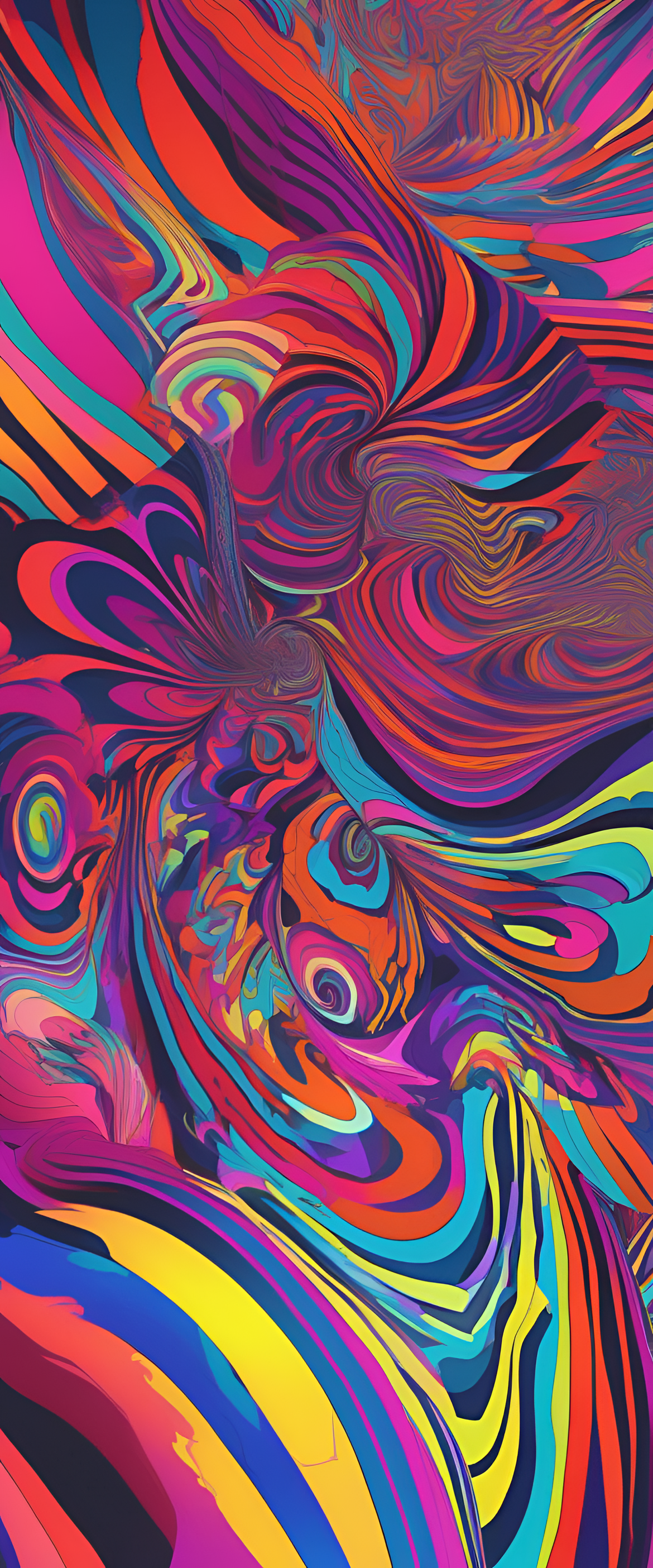 Psychedelic abstract artwork with vibrant clashing colors in a trippy phone wallpaper.