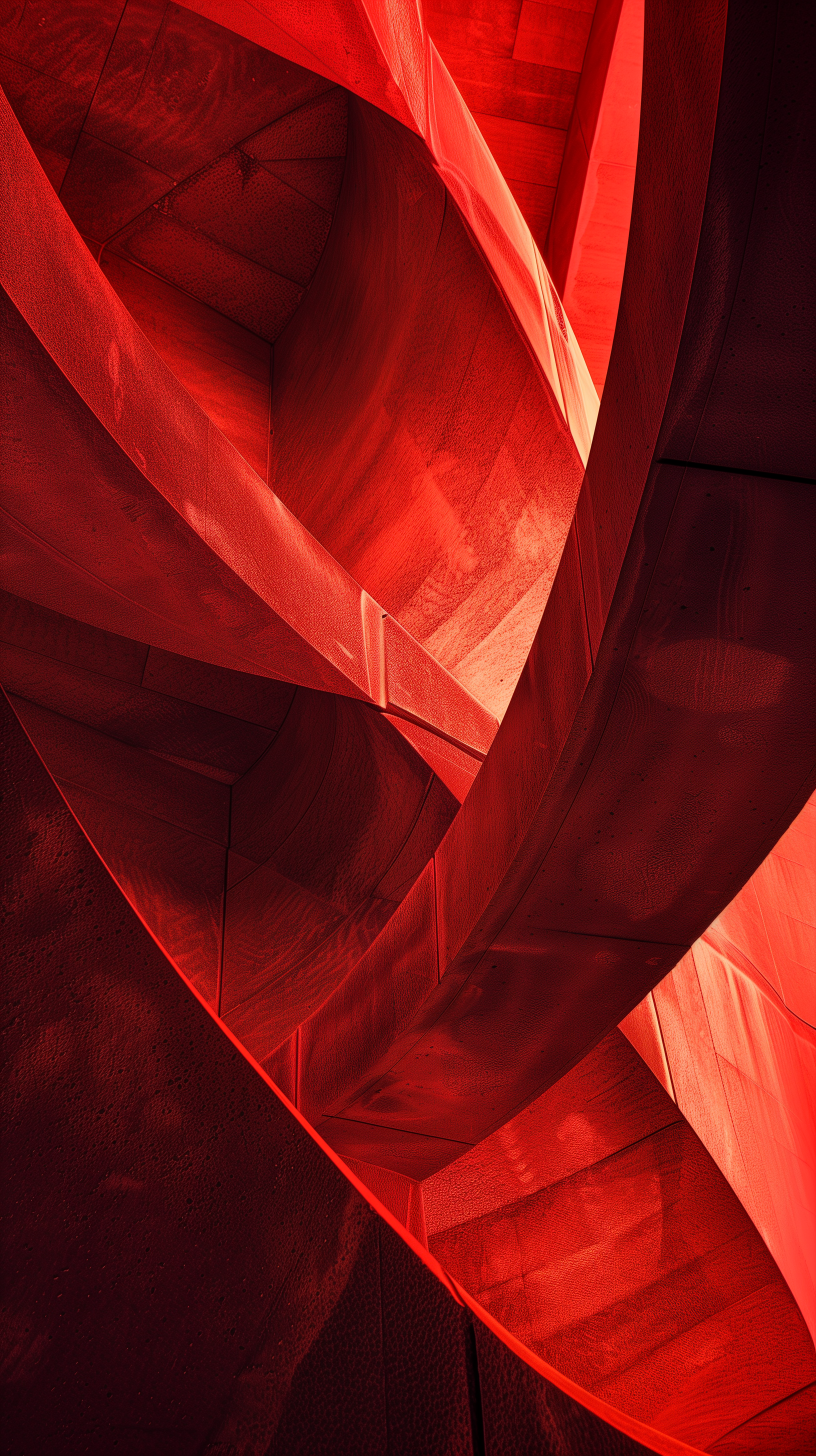 An abstract composition of red folds and curves creates a dynamic, layered effect, reminiscent of modern design elements, perfect for an HD iPhone wallpaper.