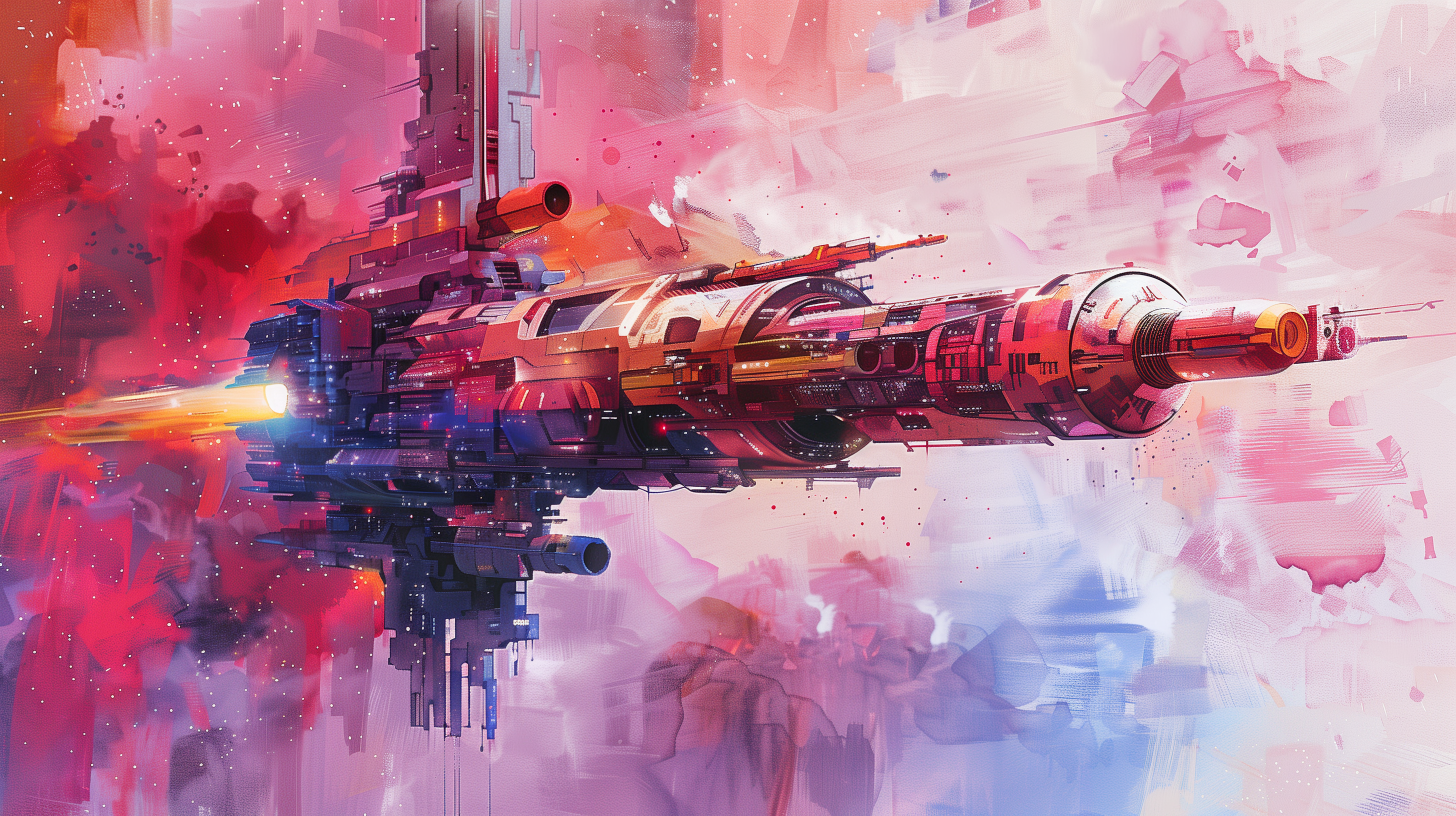 This vibrant HD desktop wallpaper features a detailed sci-fi spaceship against a colorful, abstract backdrop. The spaceship's design emphasizes futuristic technology and innovation.