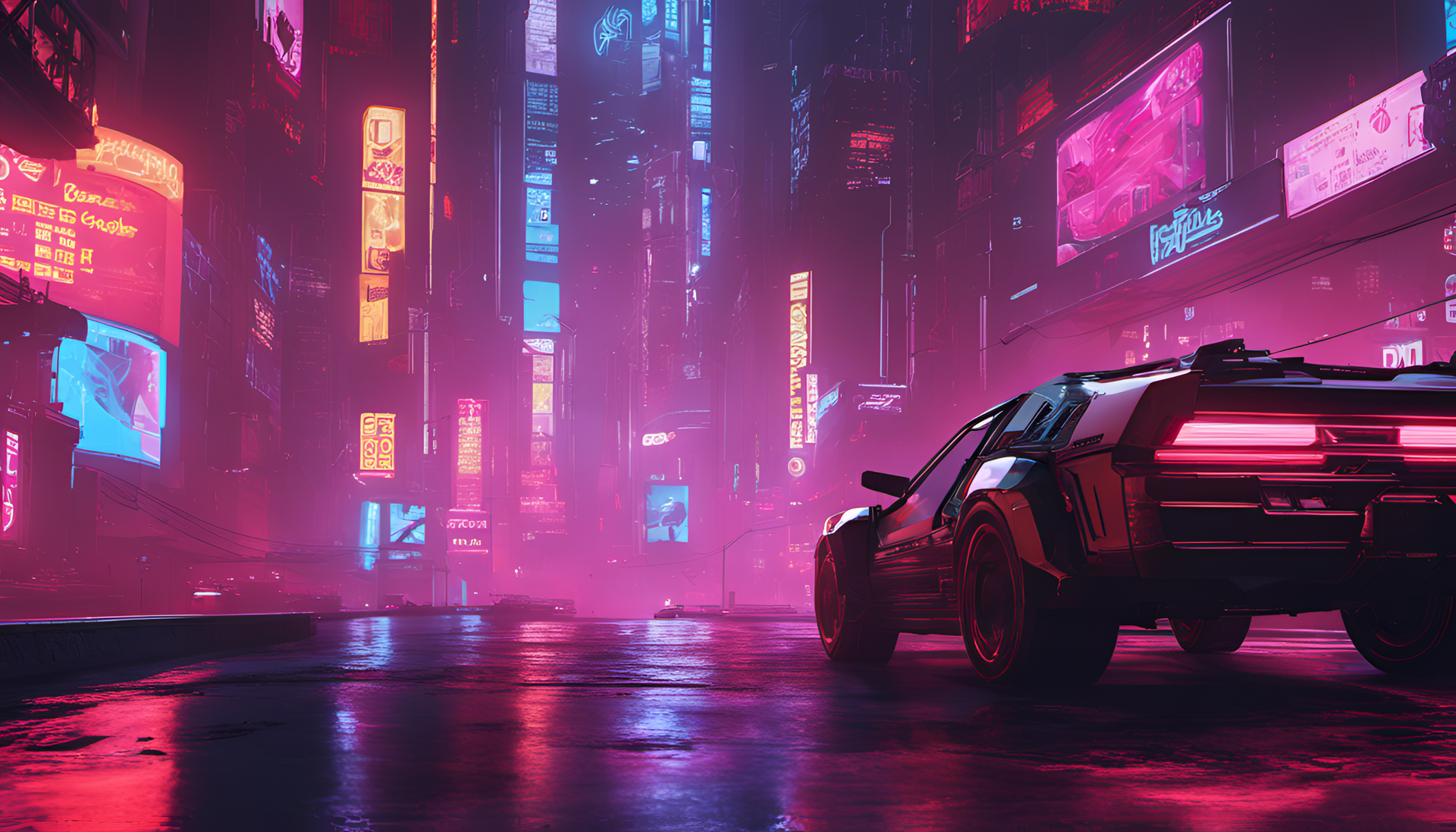 Abstract cyberpunk-inspired 3D wallpaper with sharp focus