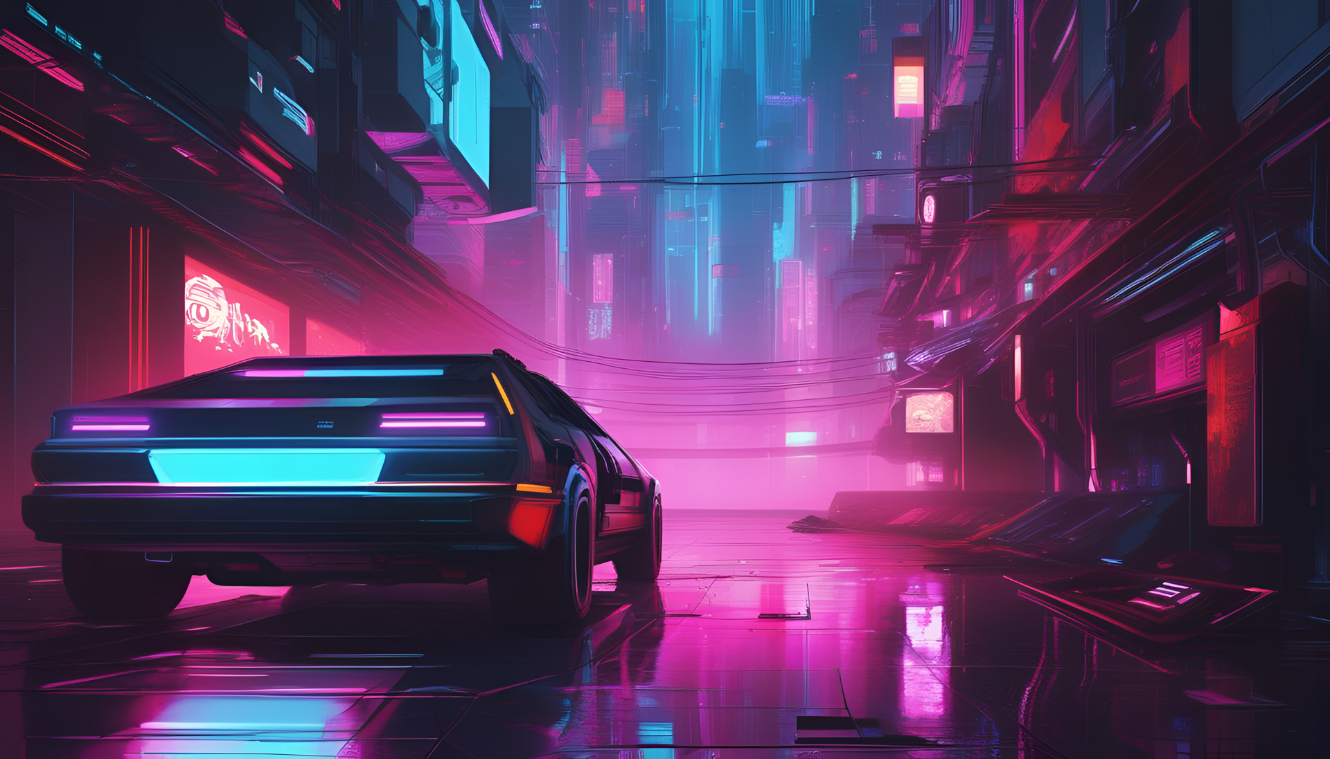 Abstract cyberpunk wallpaper with vibrant colors and futuristic elements.