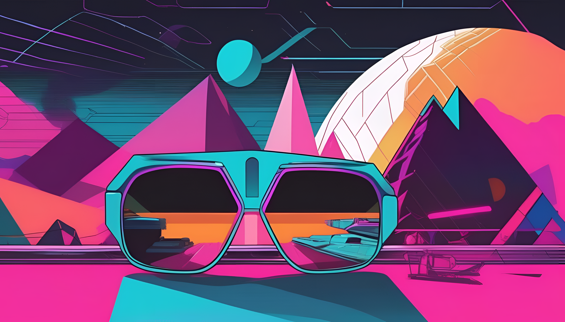 Abstract artwork with 80's sci-fi vibes and cool sunglasses.