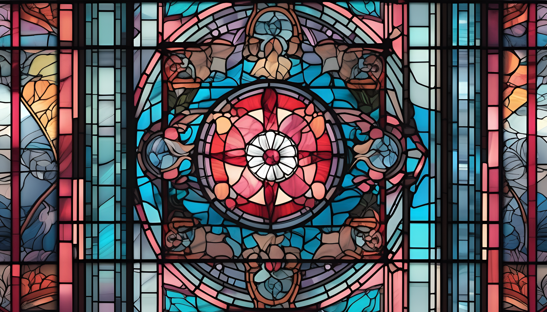 Colorful stained glass design on a desktop wallpaper.