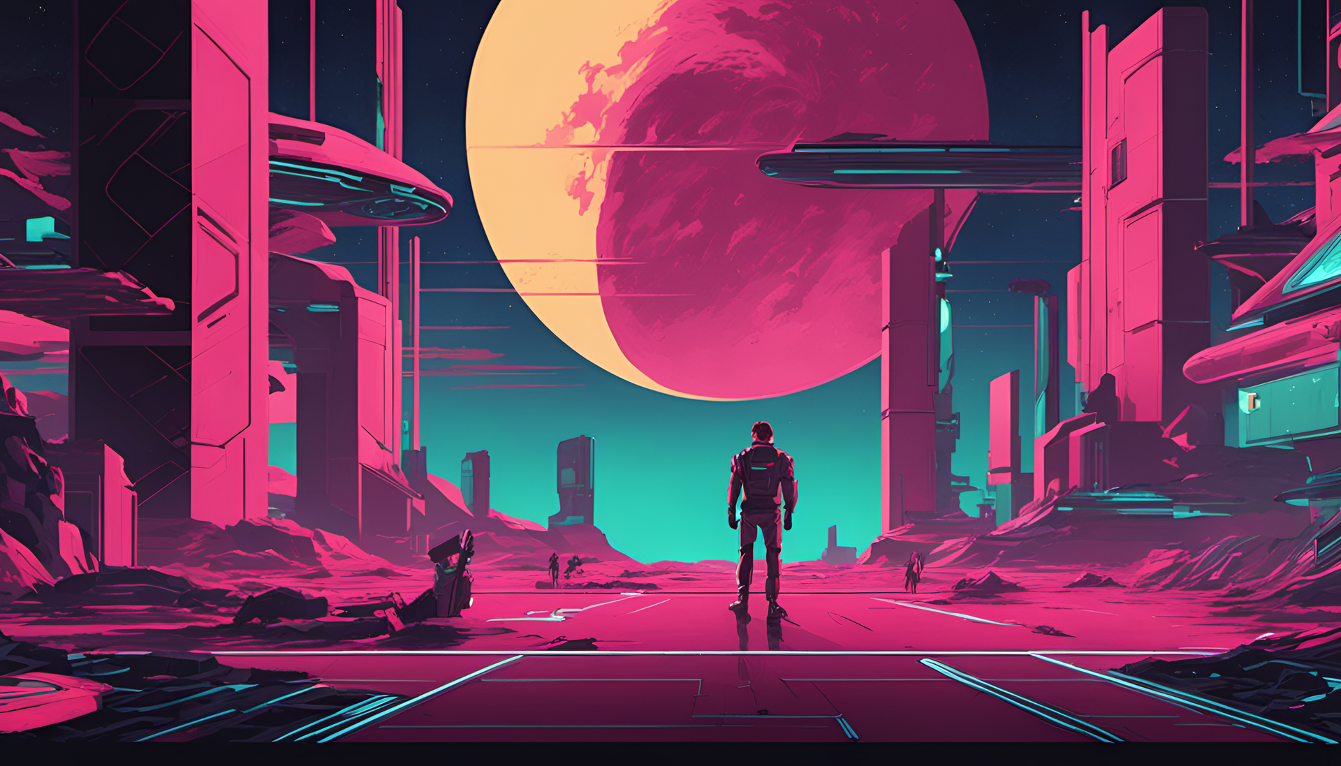 Stylized 80's sci-fi inspired aesthetic wallpaper.