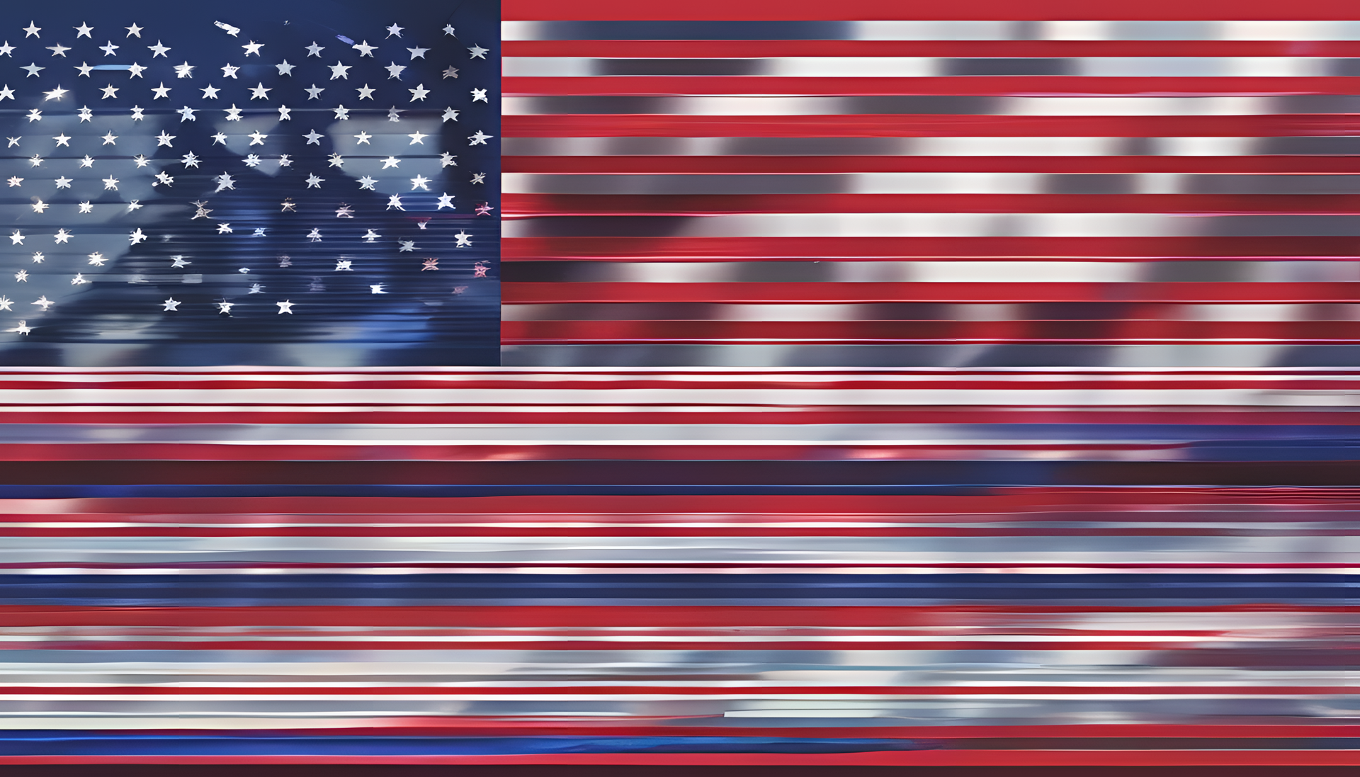 Glitched American flag on HD desktop wallpaper.