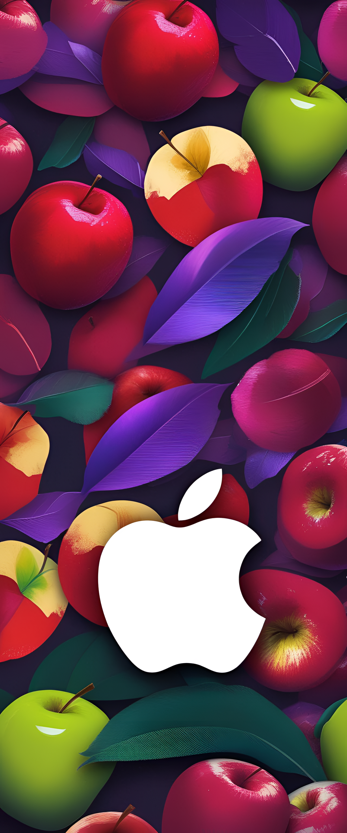 Vibrant, contrasting colors illustrate an abstract representation inspired by Apple.