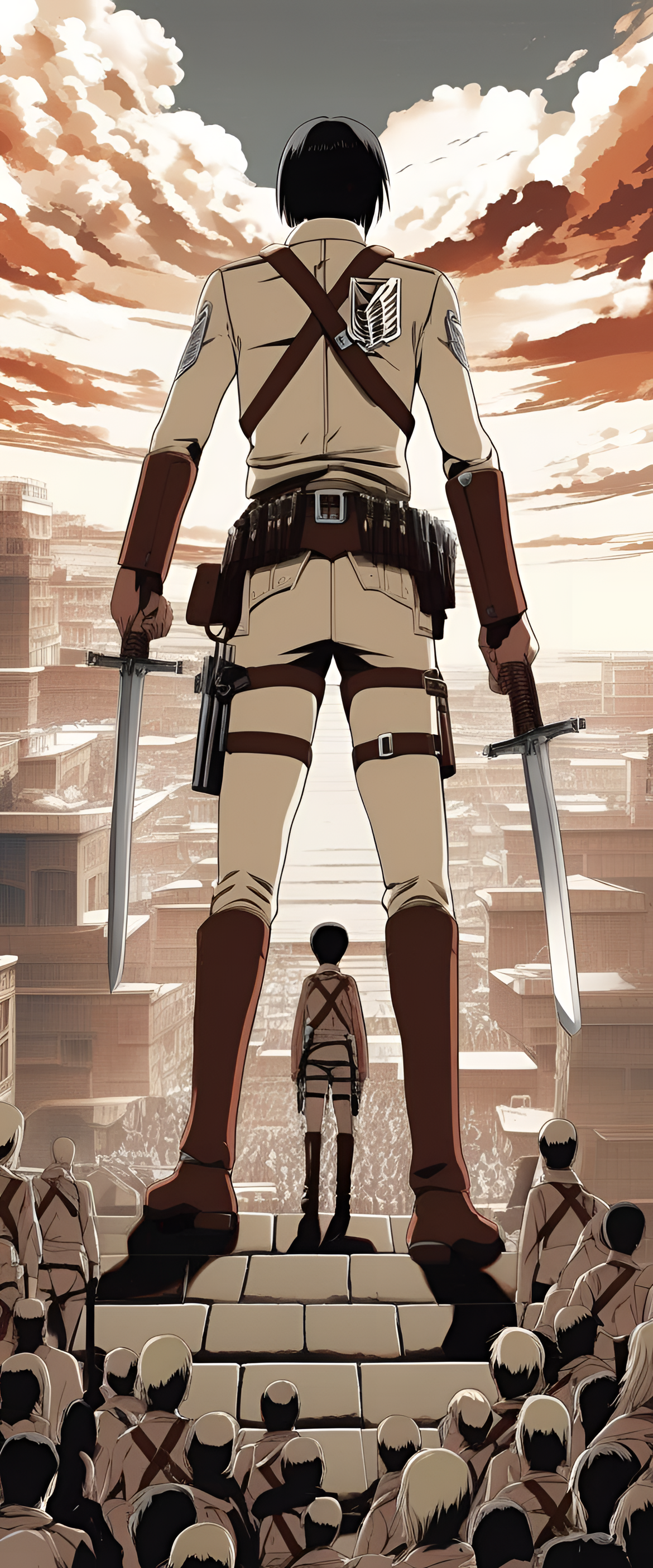 Scenic artwork inspired by Attack on Titan featuring characters against a post-apocalyptic backdrop.