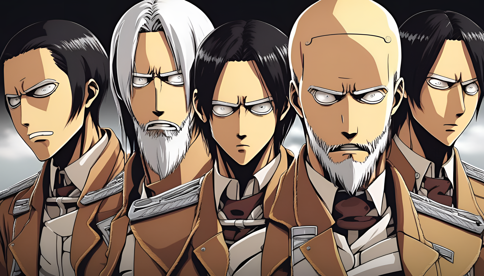 Funny Attack on Titan desktop wallpaper with characters in comical poses and exaggerated expressions.