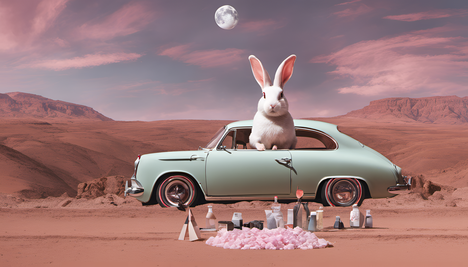 Vibrant artwork featuring Bad Bunny in a transcendental theme with striking colors.