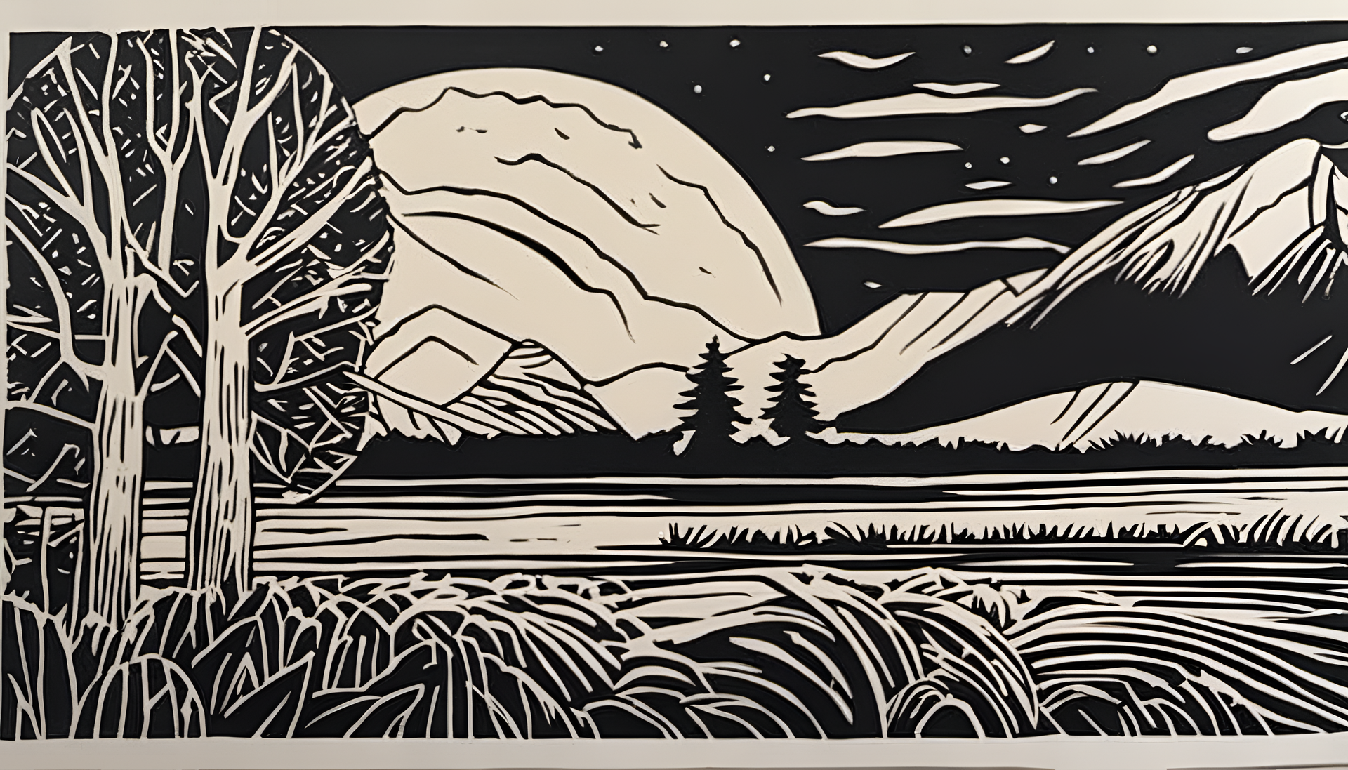 Vibrant linocut artwork showcasing immense beauty.