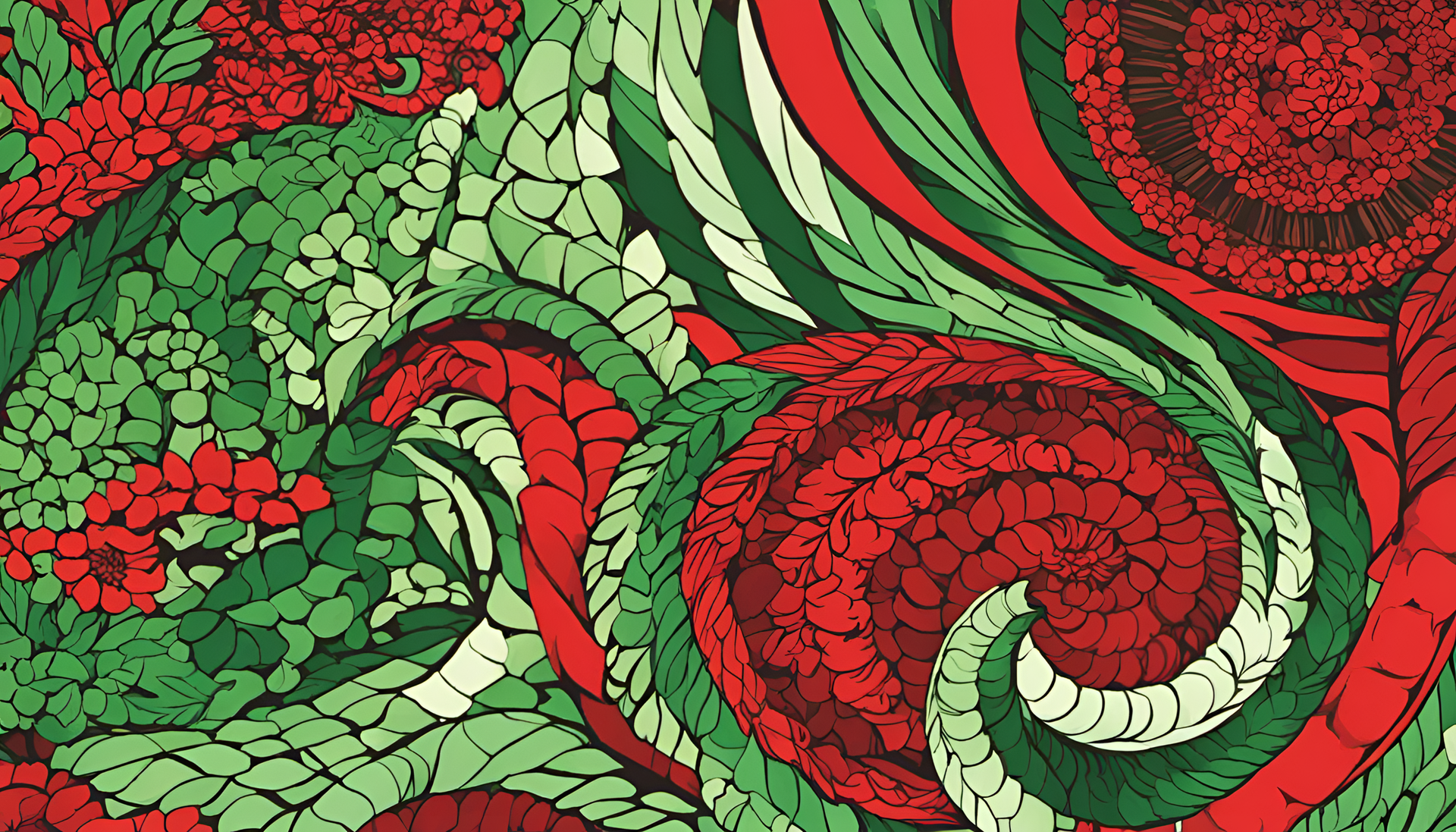 Vibrant red and green wallpaper with a stunning aesthetic.